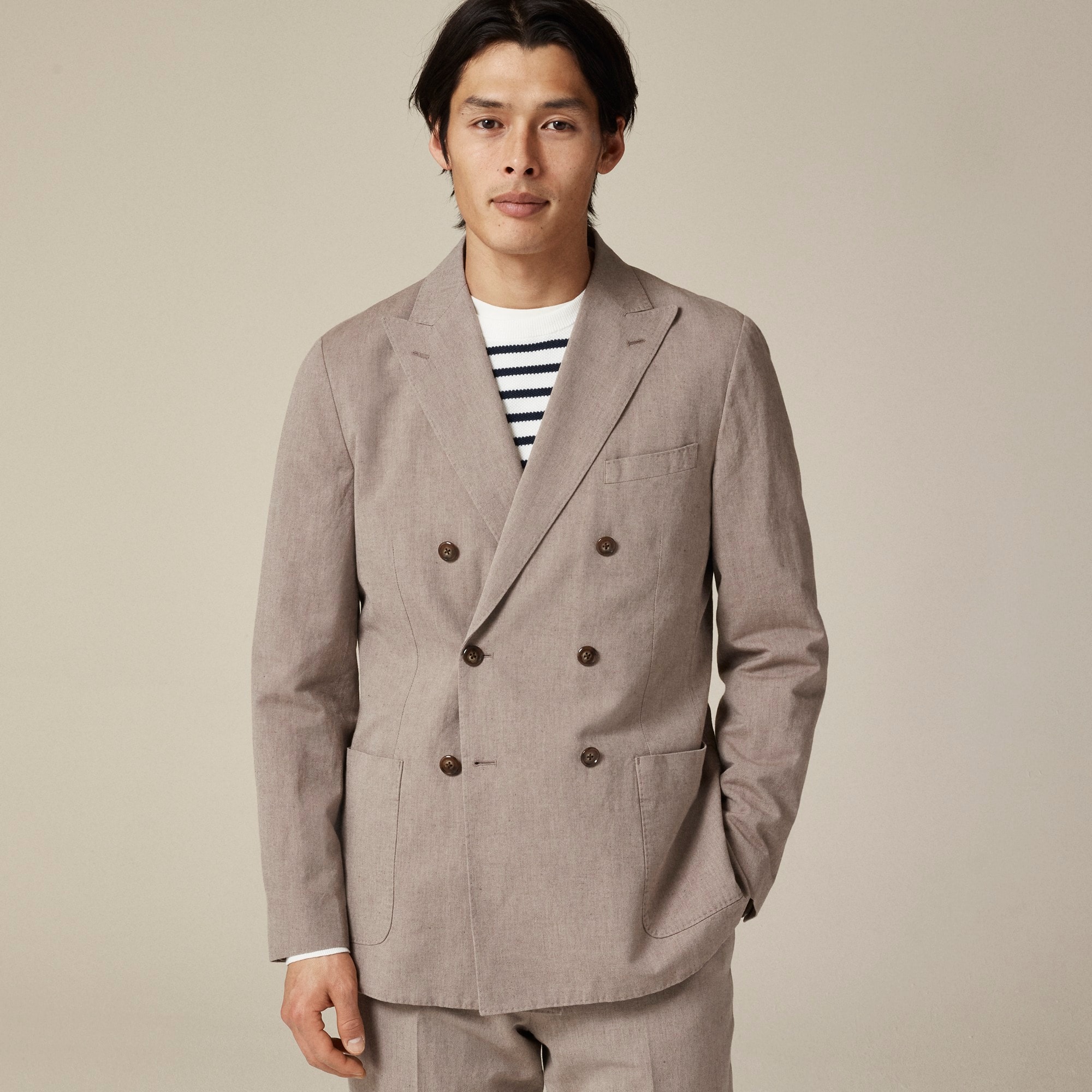 Ludlow Slim-fit double-breasted suit jacket in Irish cotton-linen blend