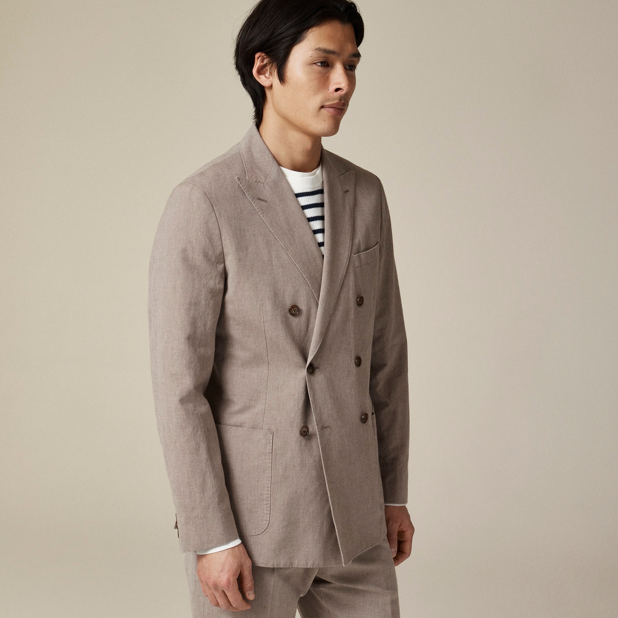 Ludlow Slim-fit double-breasted suit jacket in Irish cotton-linen blend