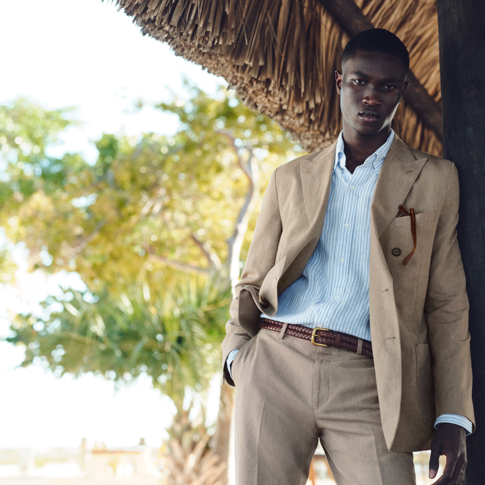 mens Ludlow Slim-fit double-breasted suit jacket in Irish cotton-linen blend