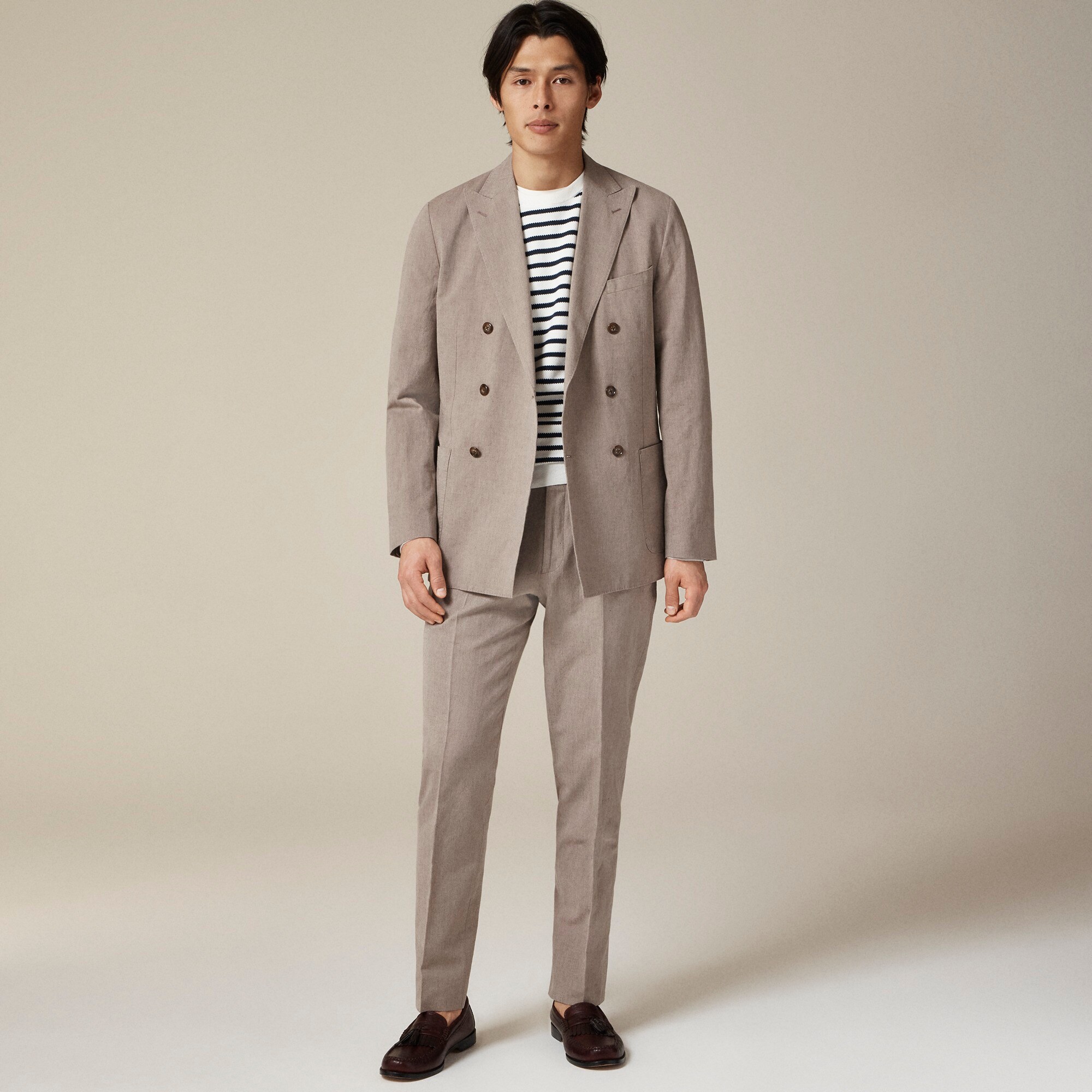 Ludlow Slim-fit Double-breasted Suit Jacket In Irish Cotton-linen