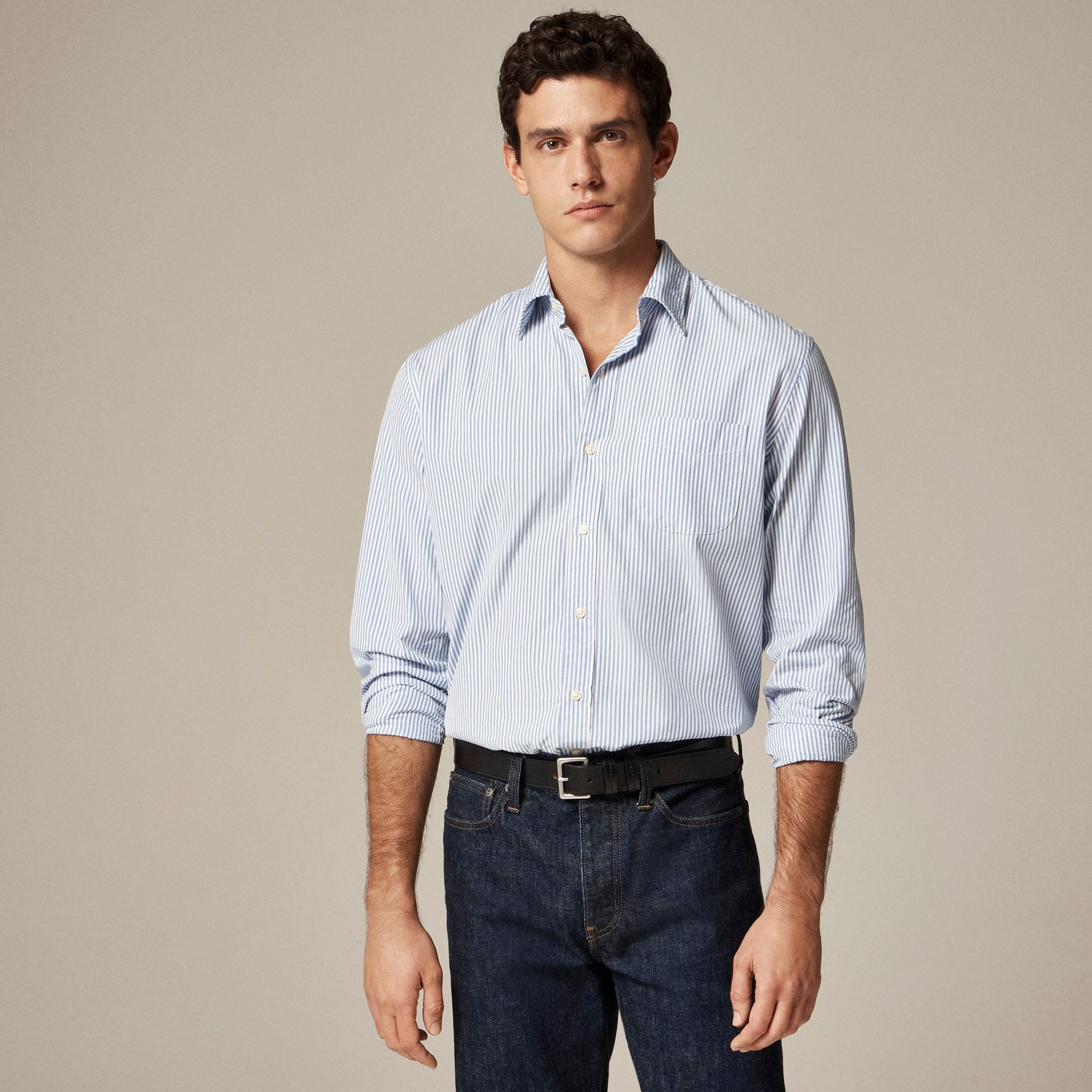 mens Secret Wash cotton poplin shirt with point collar