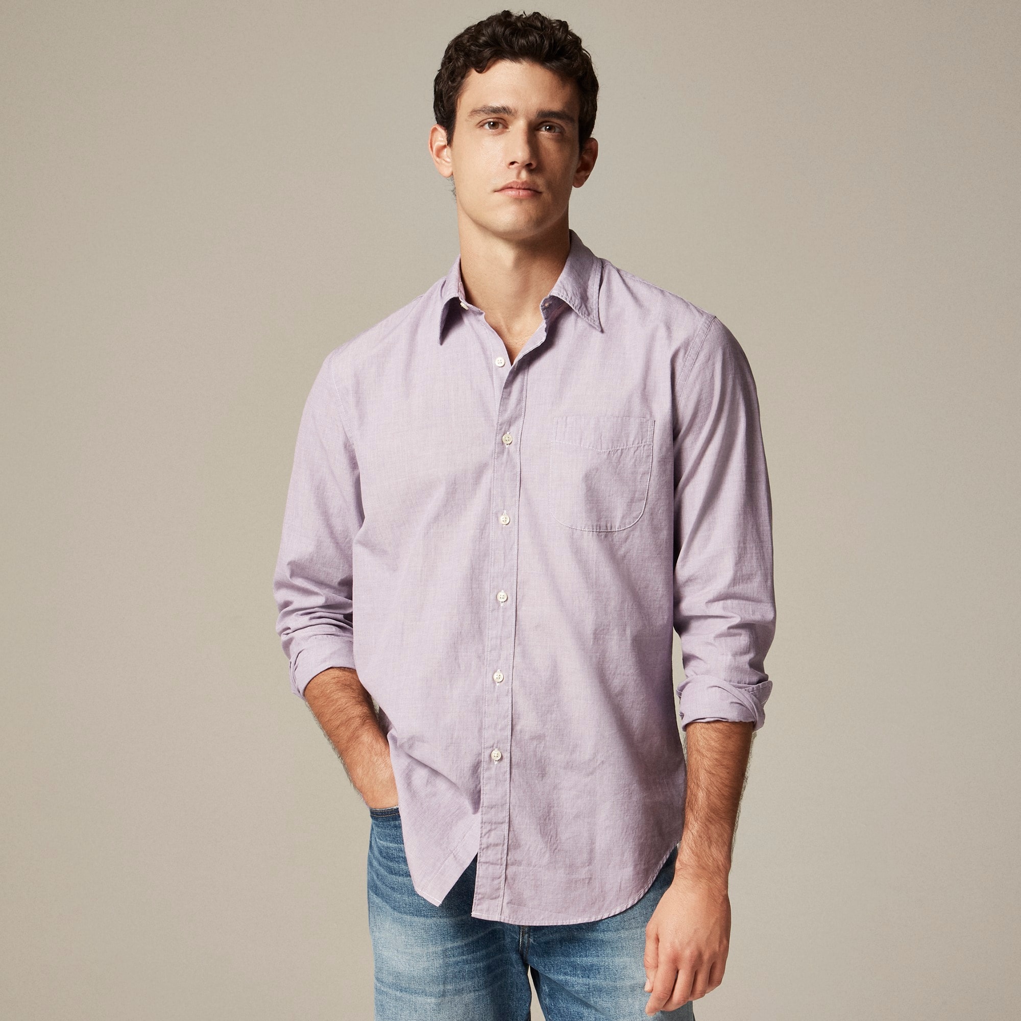 mens Secret Wash cotton poplin shirt with point collar