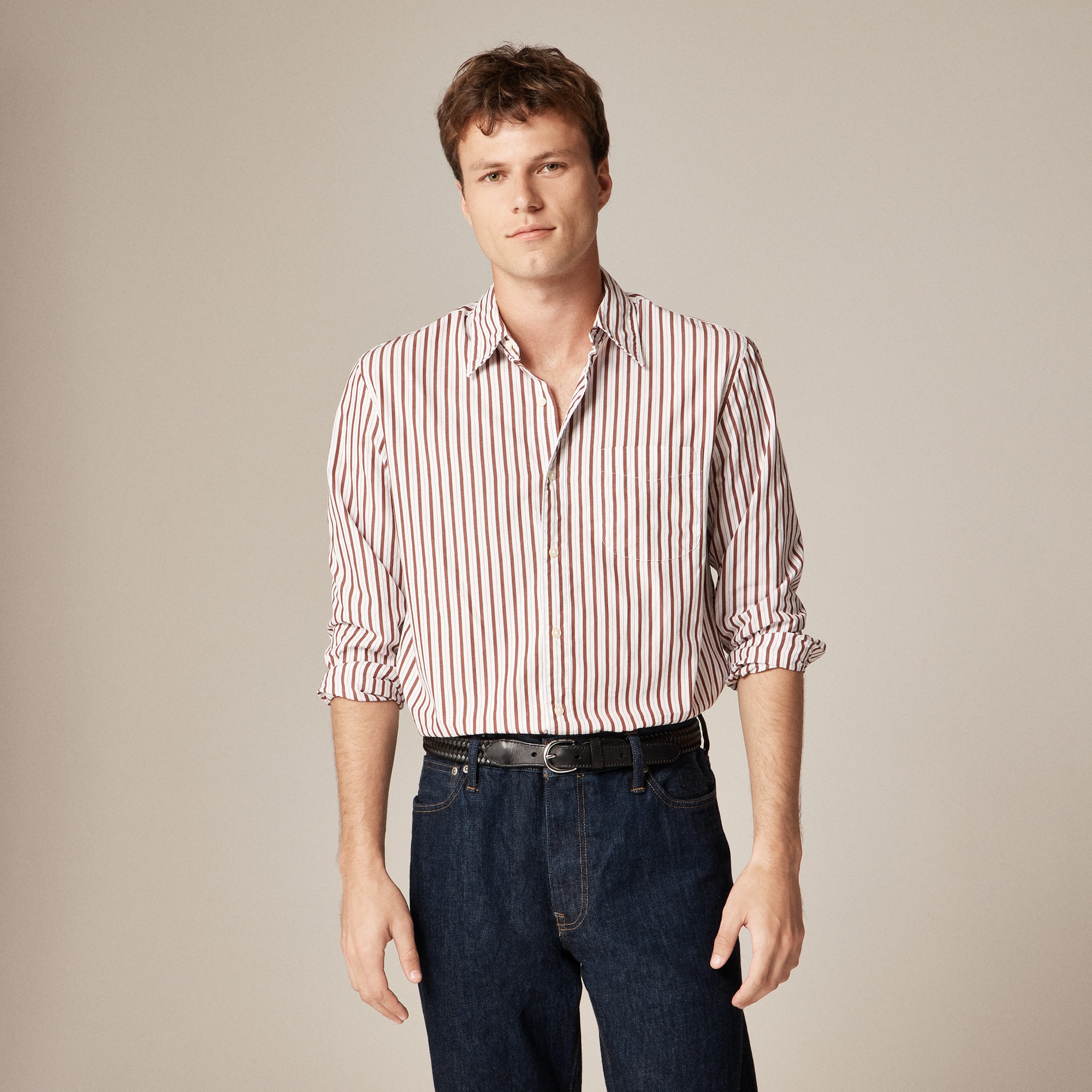 Secret Wash cotton poplin shirt with point collar
