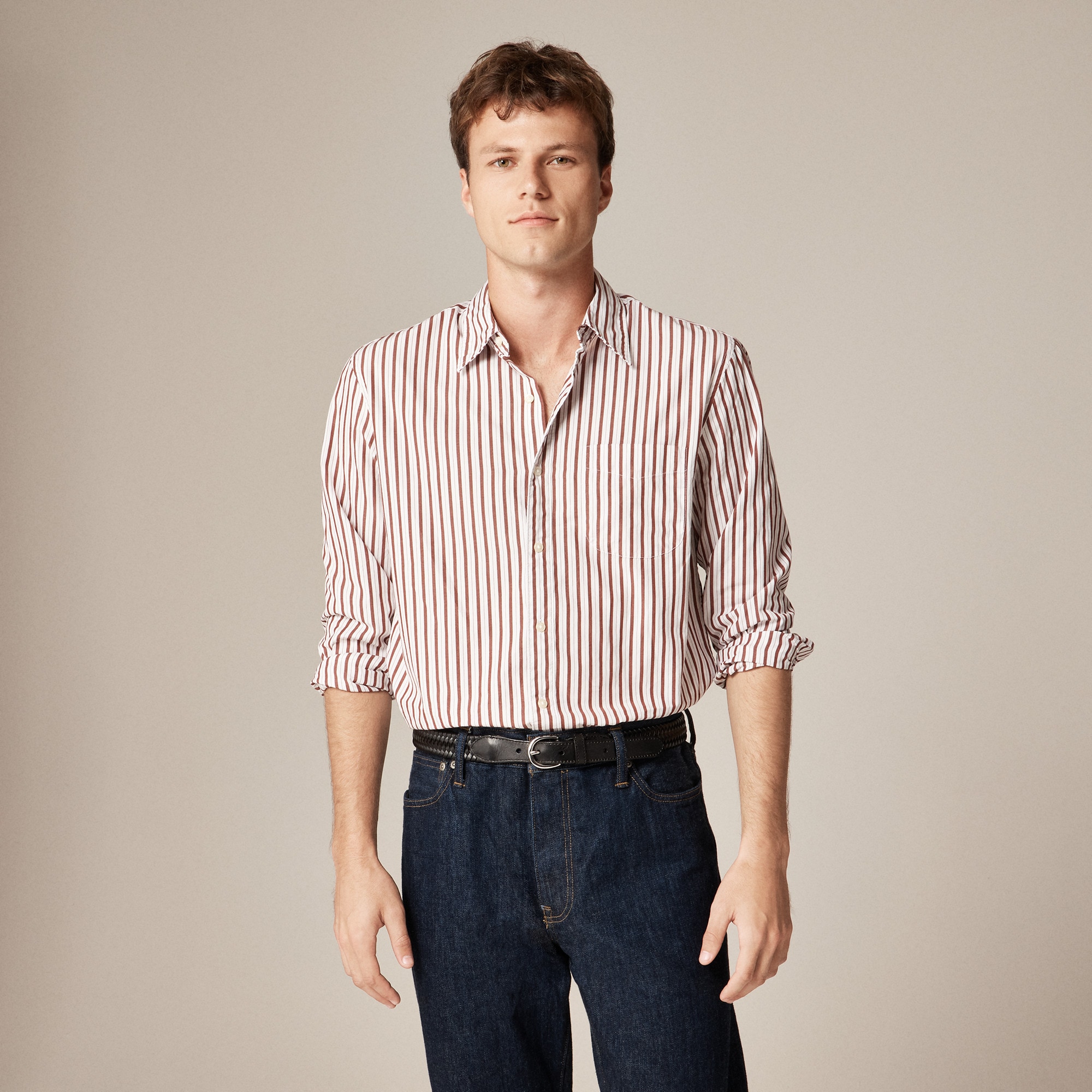 Secret Wash cotton poplin shirt with point collar