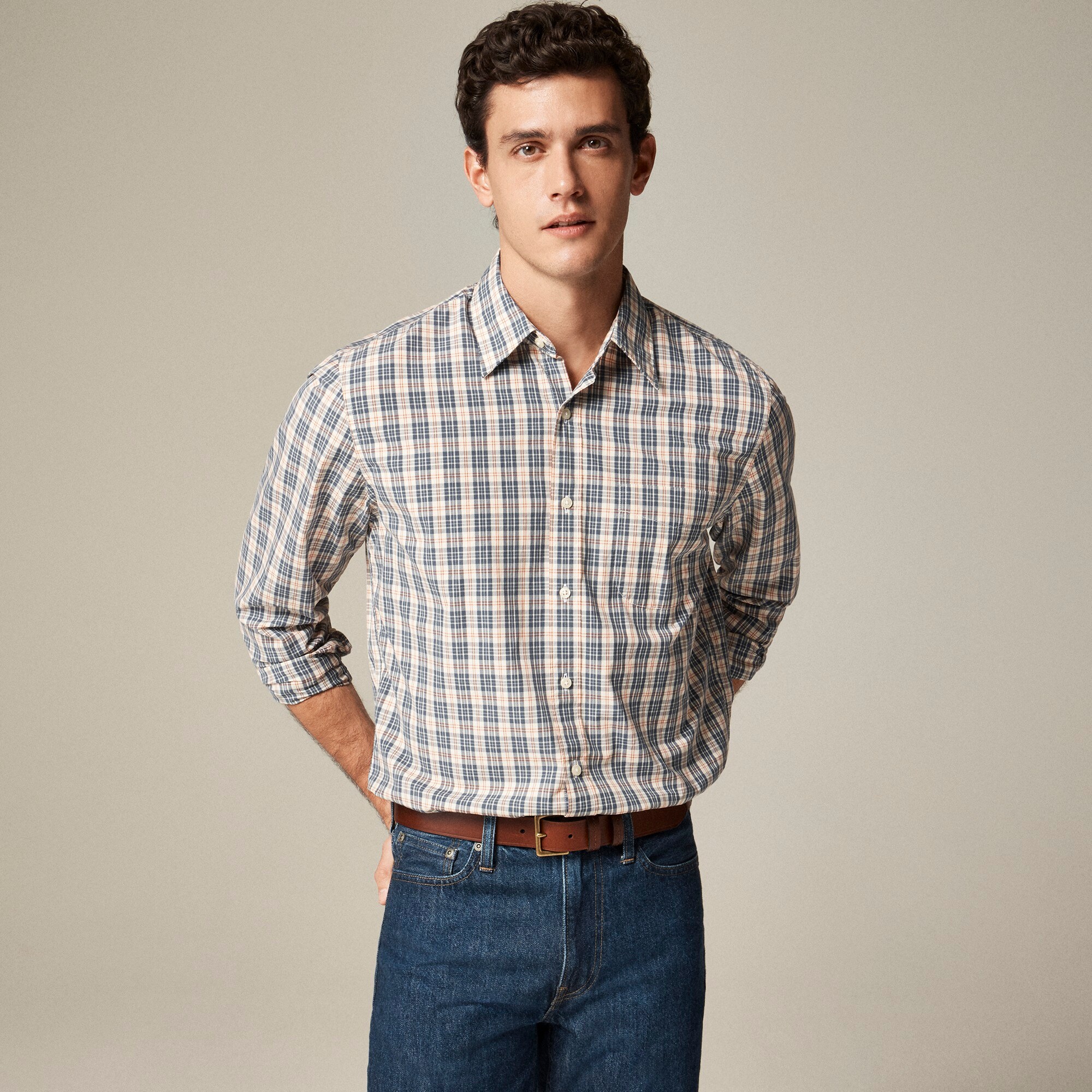 mens Secret Wash cotton poplin shirt with point collar