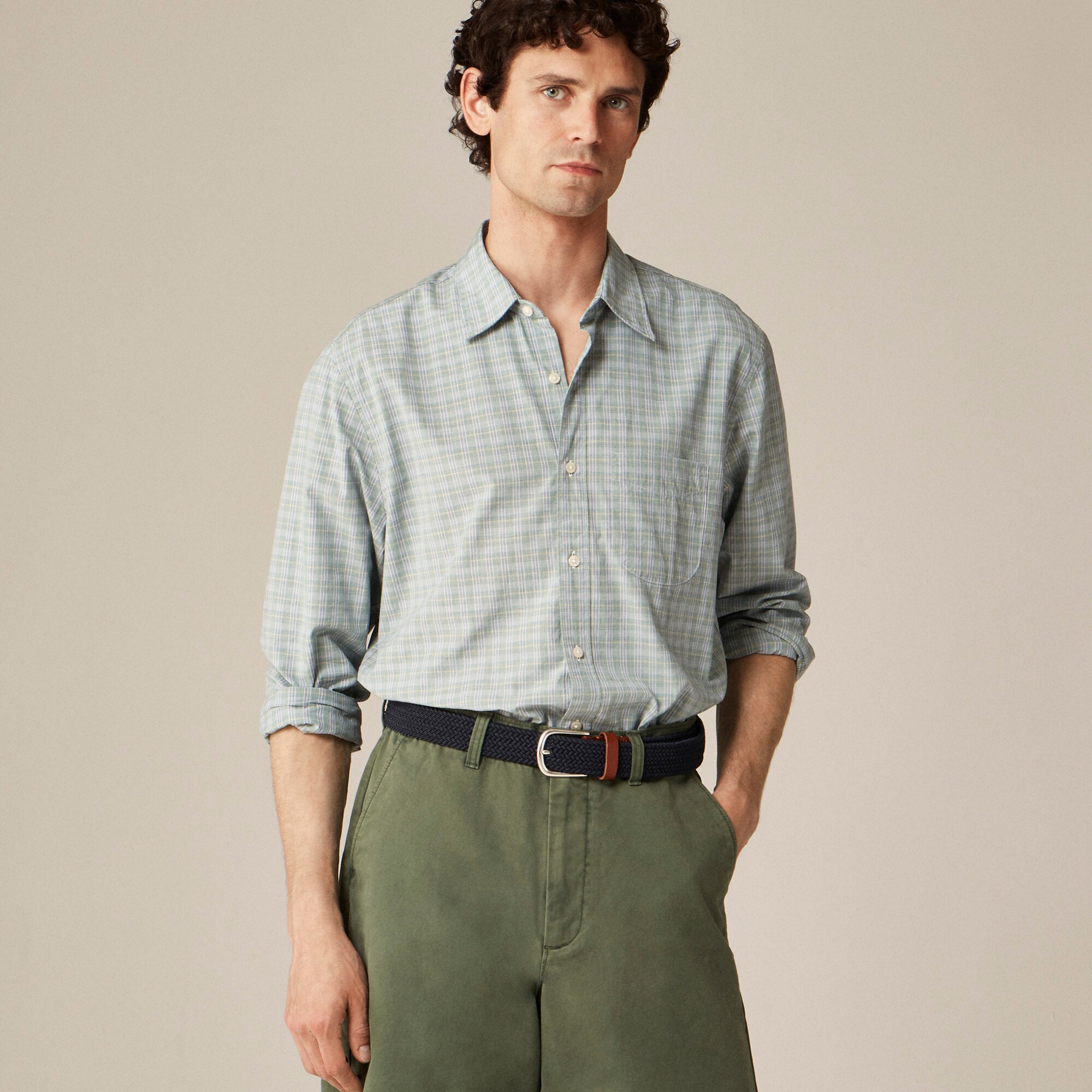 Secret Wash cotton poplin shirt with point collar