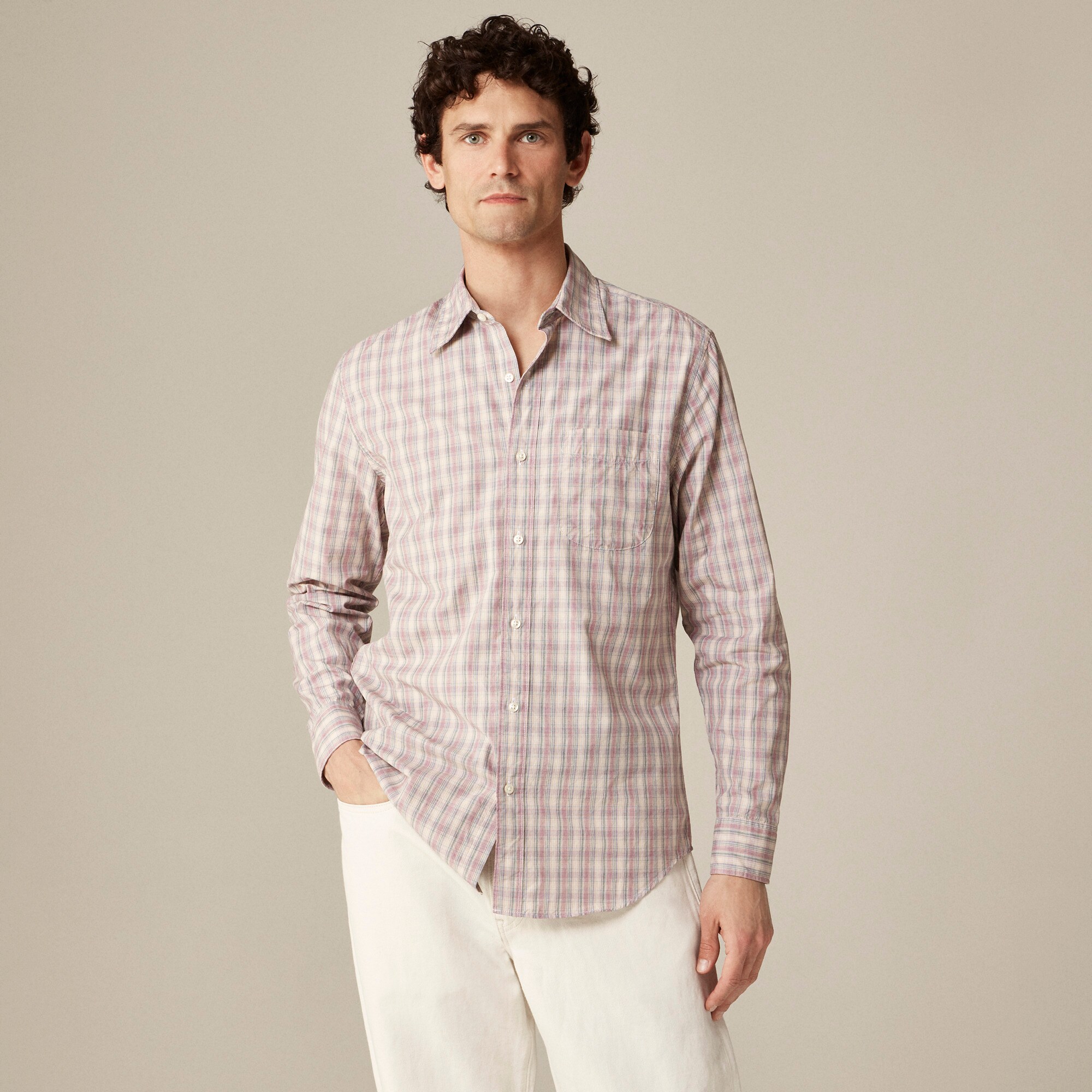 Secret Wash cotton poplin shirt with point collar