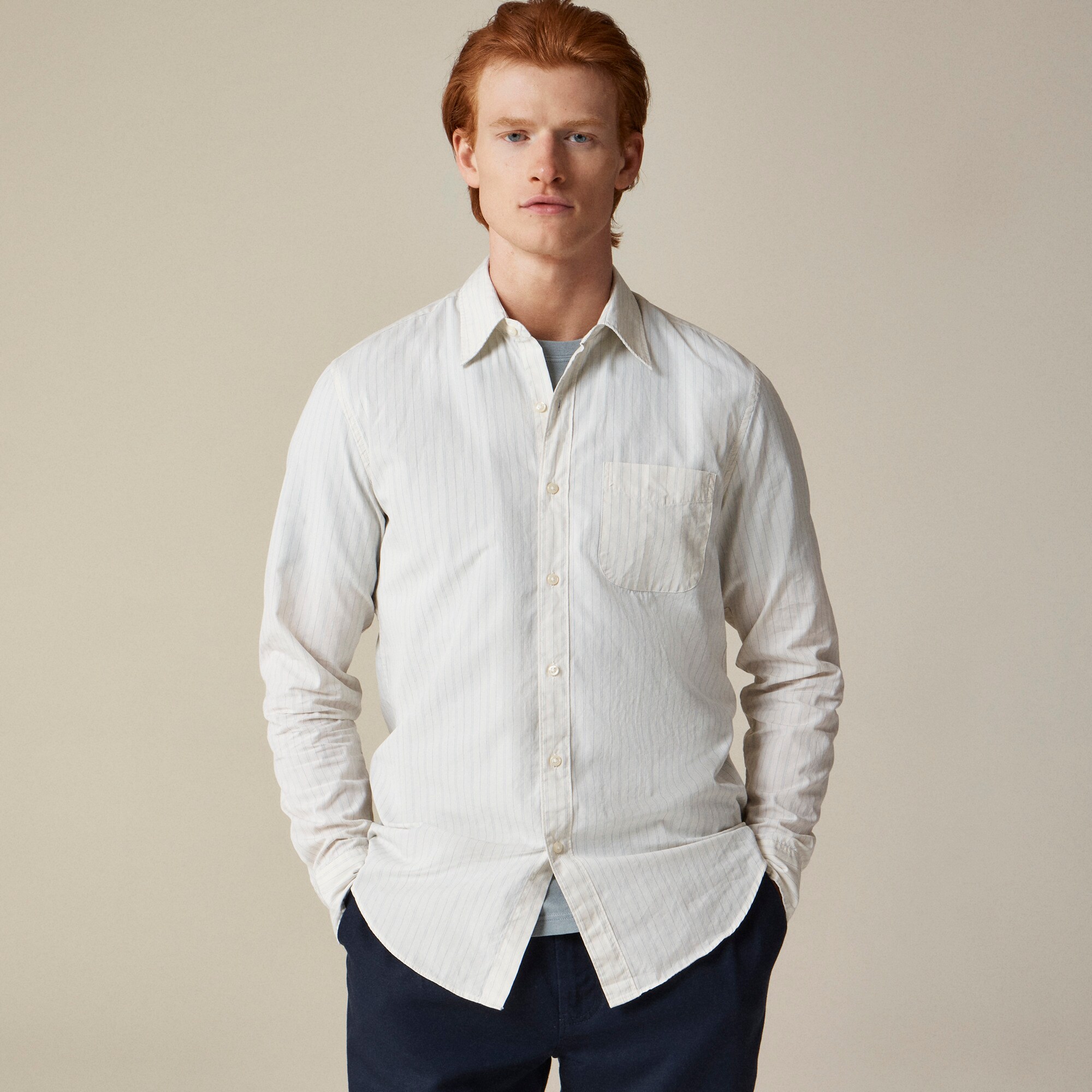 mens Slim Untucked Secret Wash cotton poplin shirt with point collar