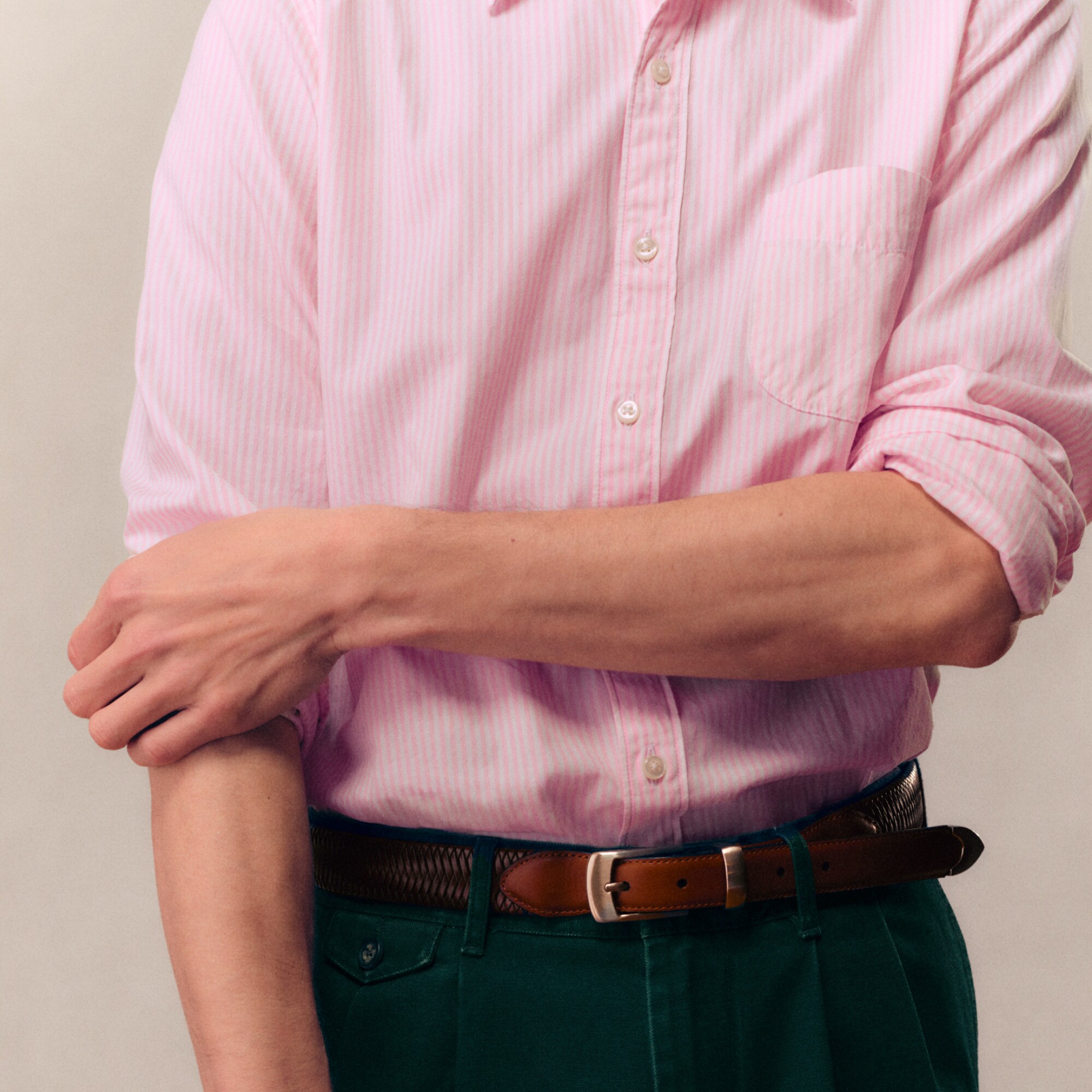 Slim Untucked Secret Wash cotton poplin shirt with point collar
