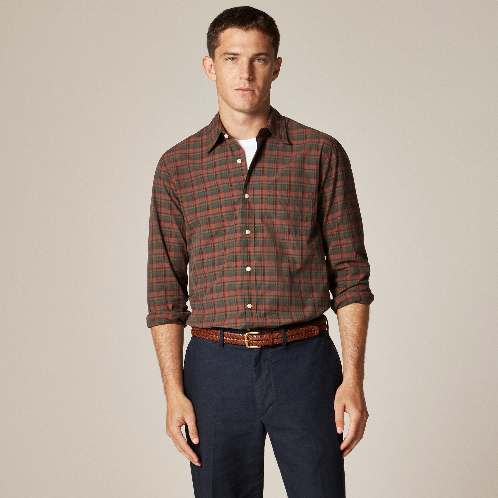 Secret Wash cotton poplin shirt with point collar
