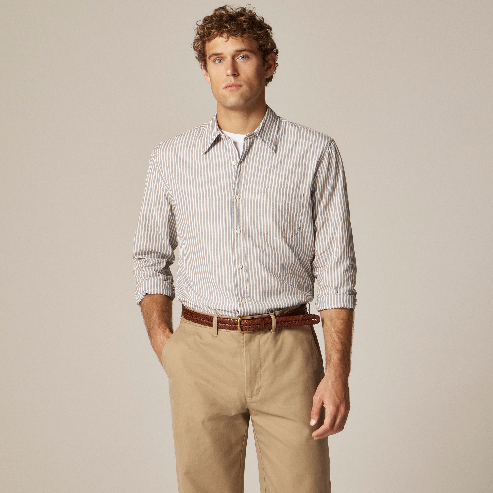 mens Secret Wash cotton poplin shirt with point collar