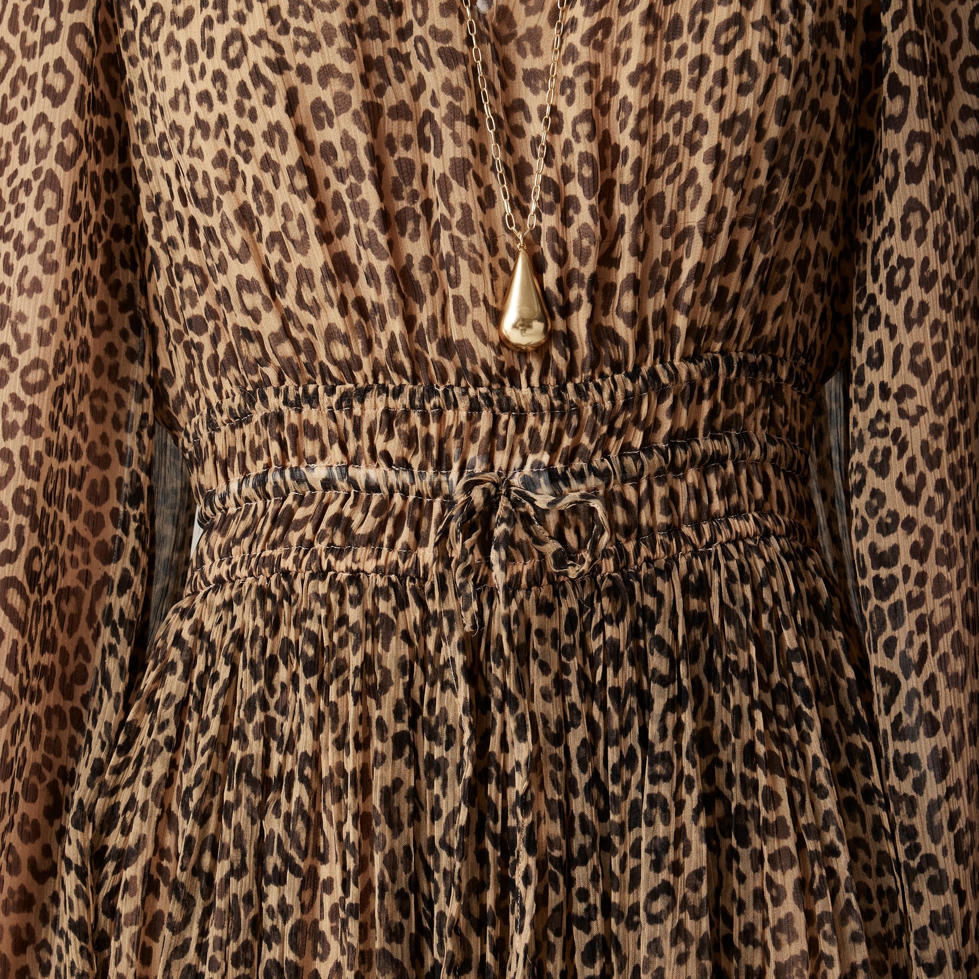 Elena long-sleeve mini dress in leopard crinkle chiffon
