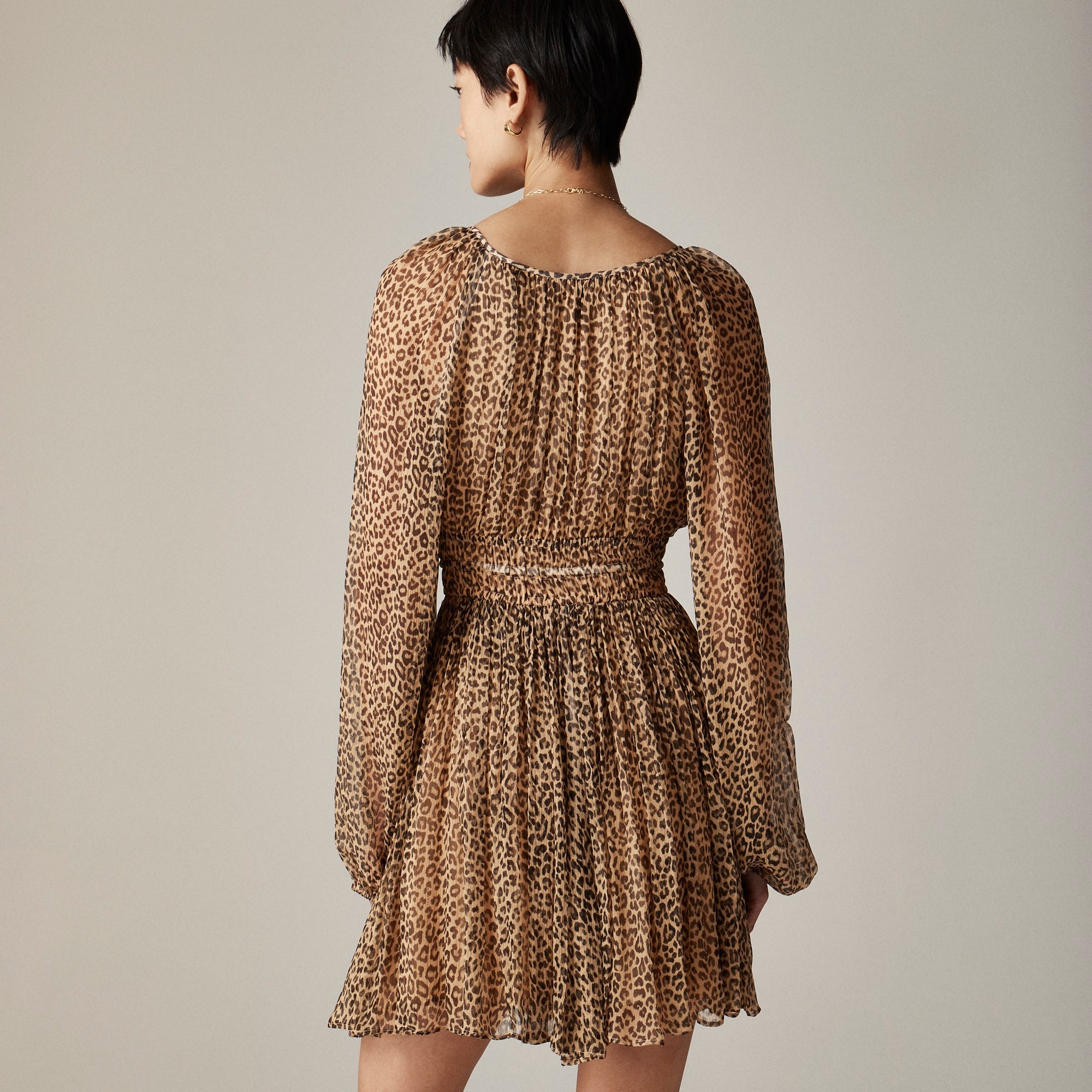 Elena long-sleeve mini dress in leopard crinkle chiffon