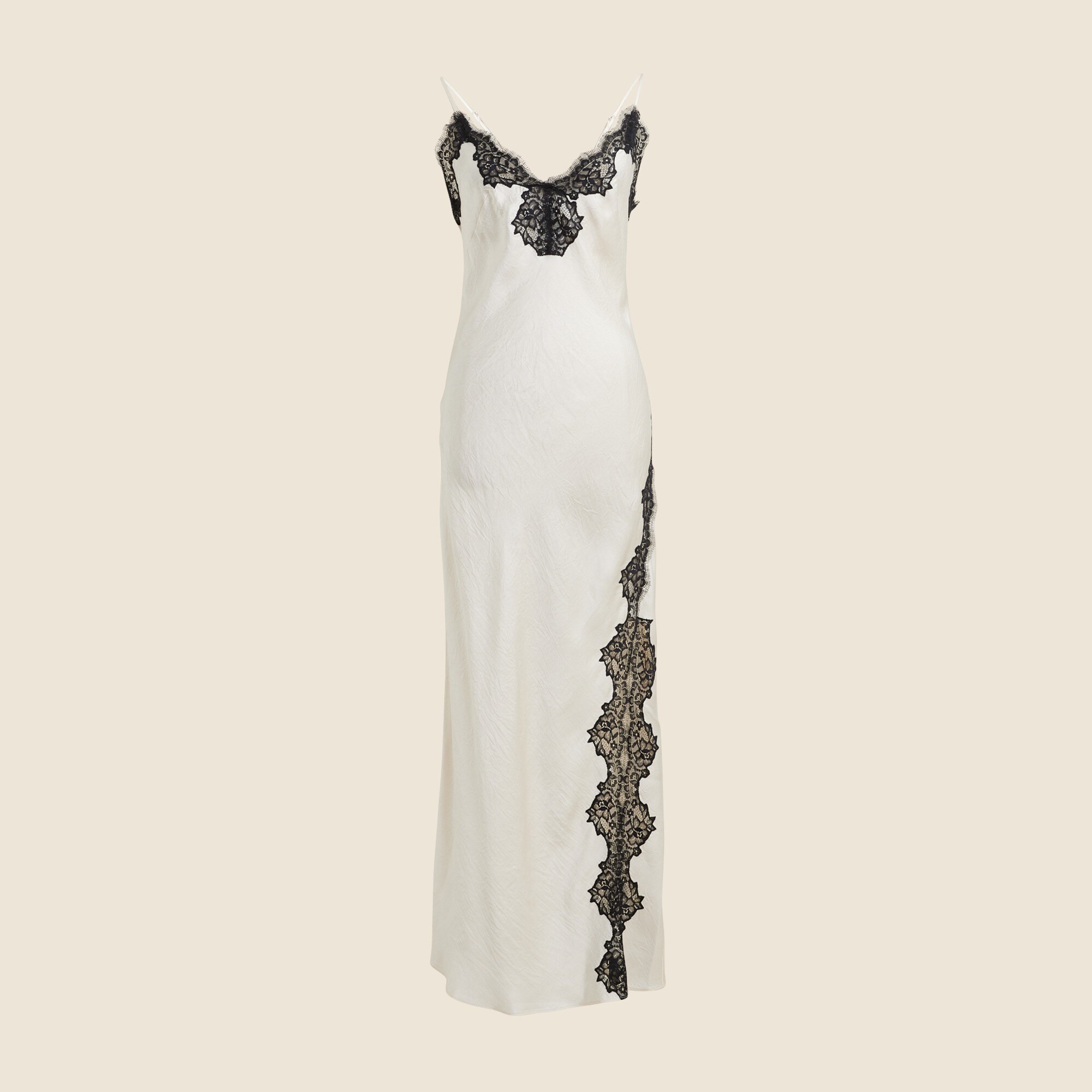 Lace-trim slip dress in textured satin