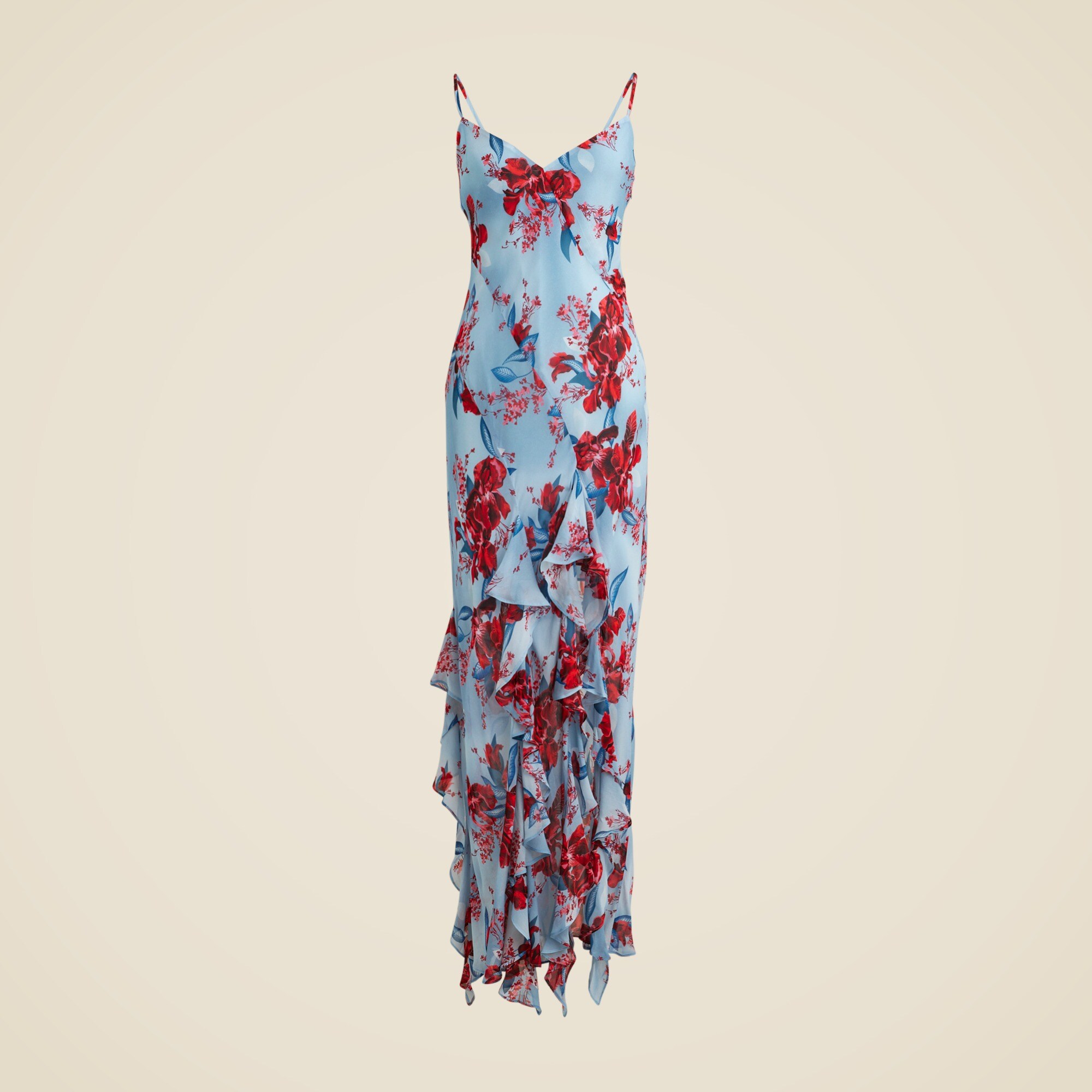 J.Crew: Ruffle Slip Dress In Floral Viscose Chiffon For Women