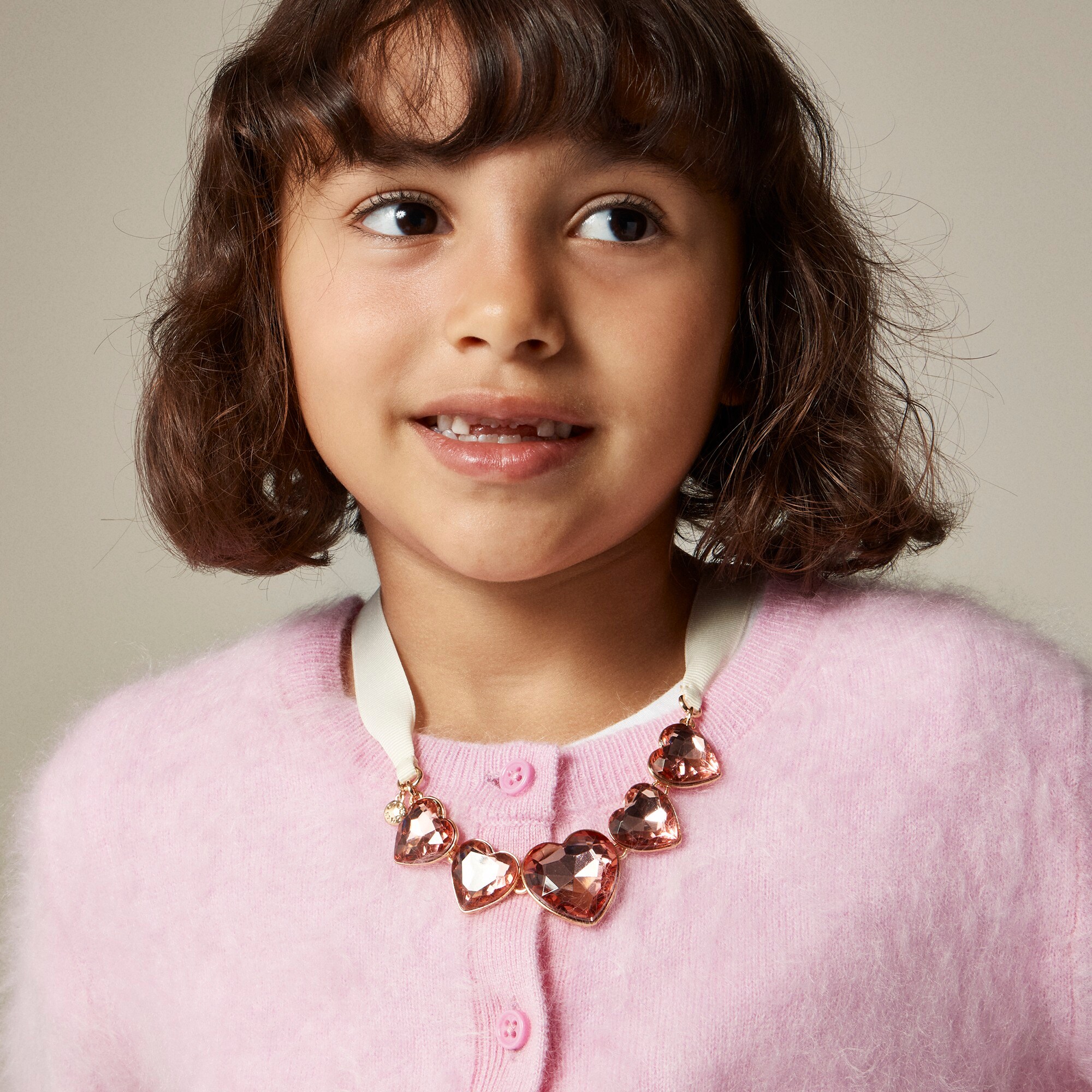  Girls' heart crystal bow necklace