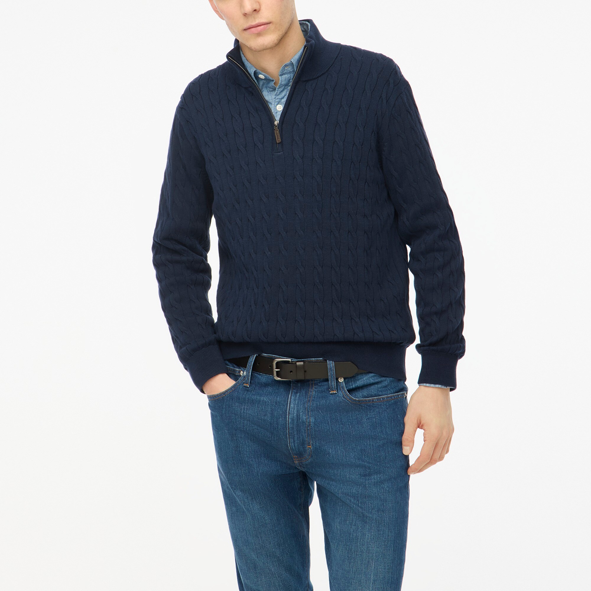 Cotton cable half-zip sweater
