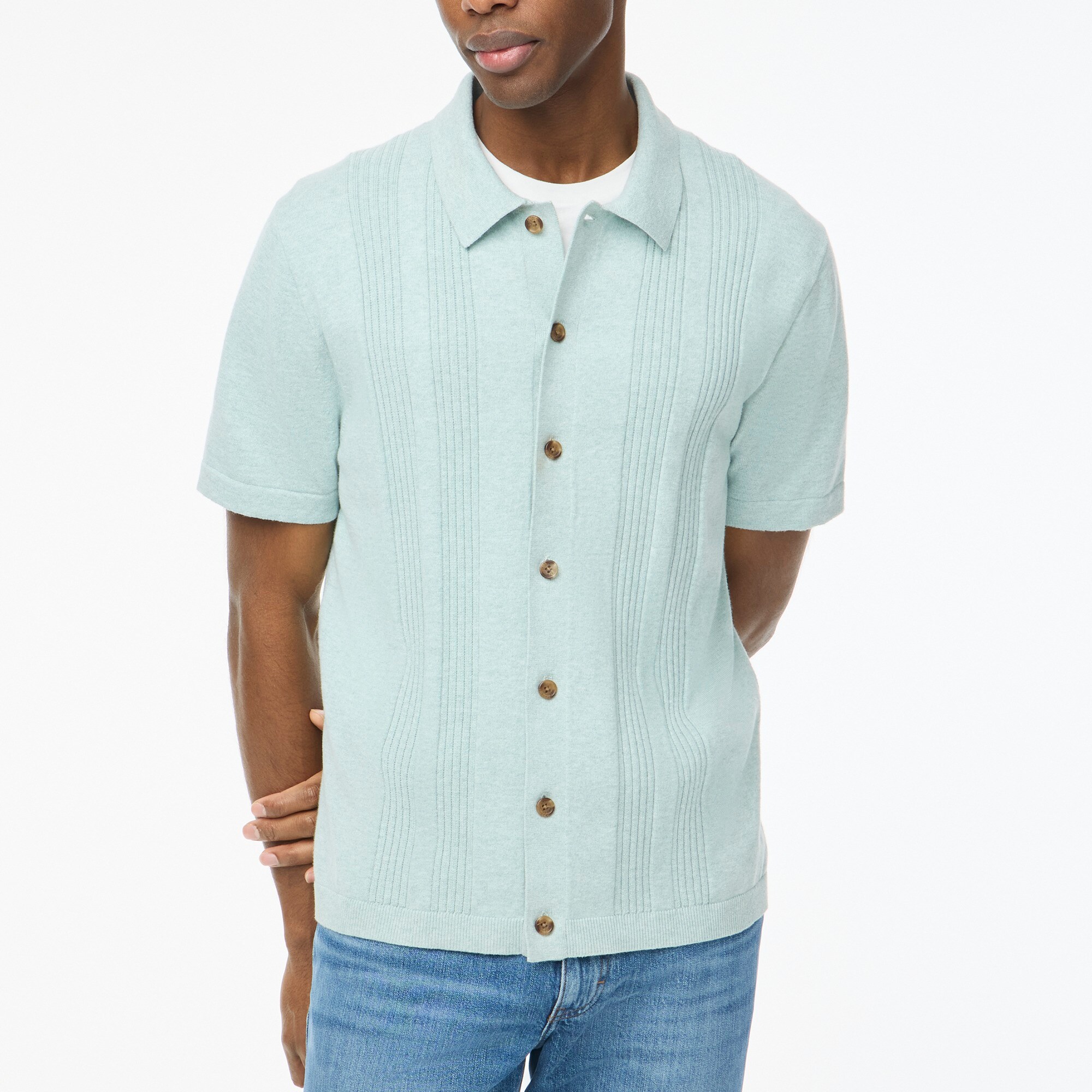mens Textured button-front sweater-polo