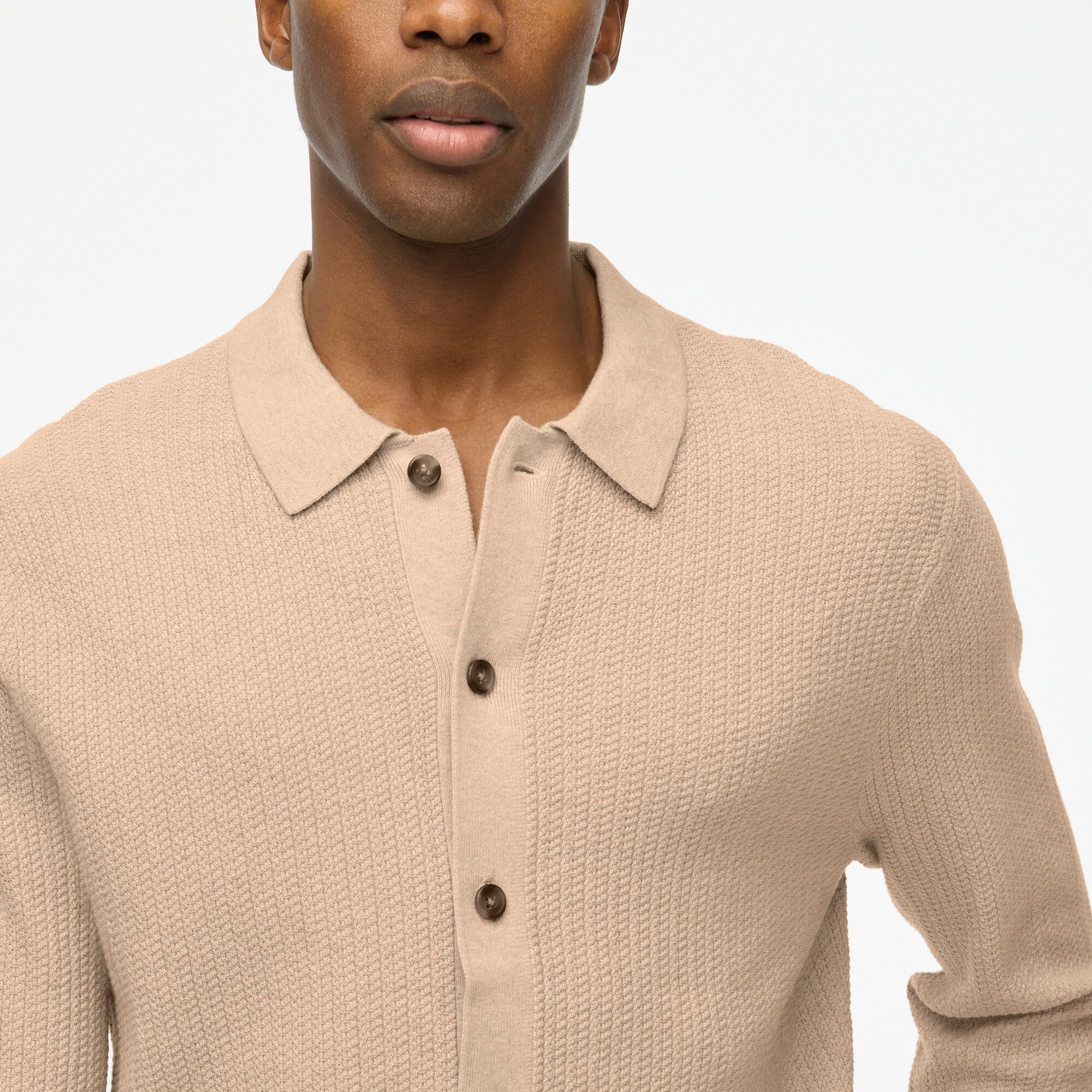 Textured cotton polo cardigan sweater