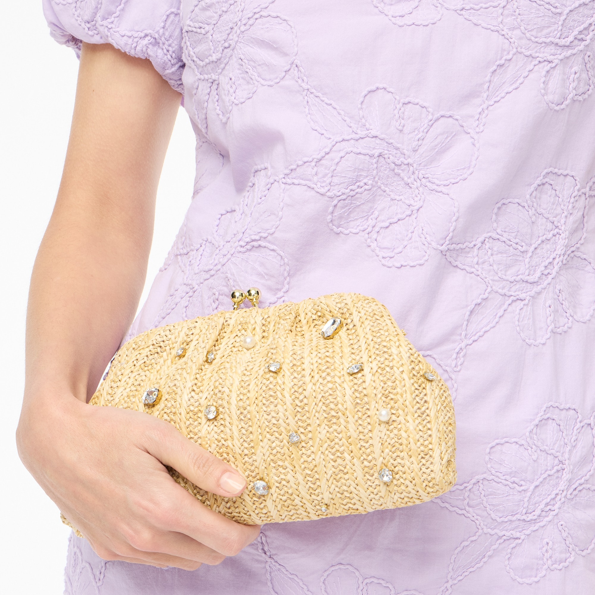 Jeweled woven clutch