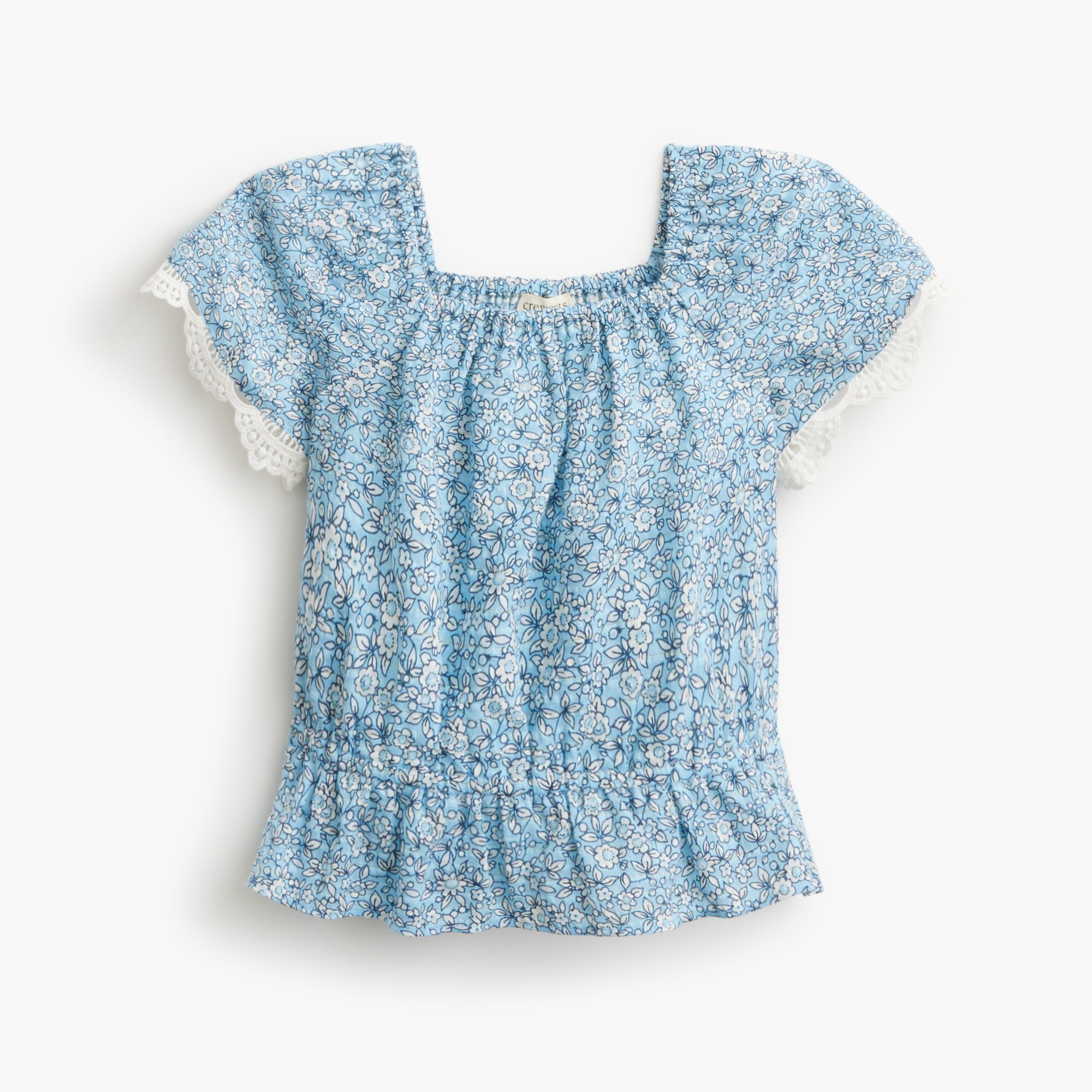 girls' floral lace-trim peplum top for girls