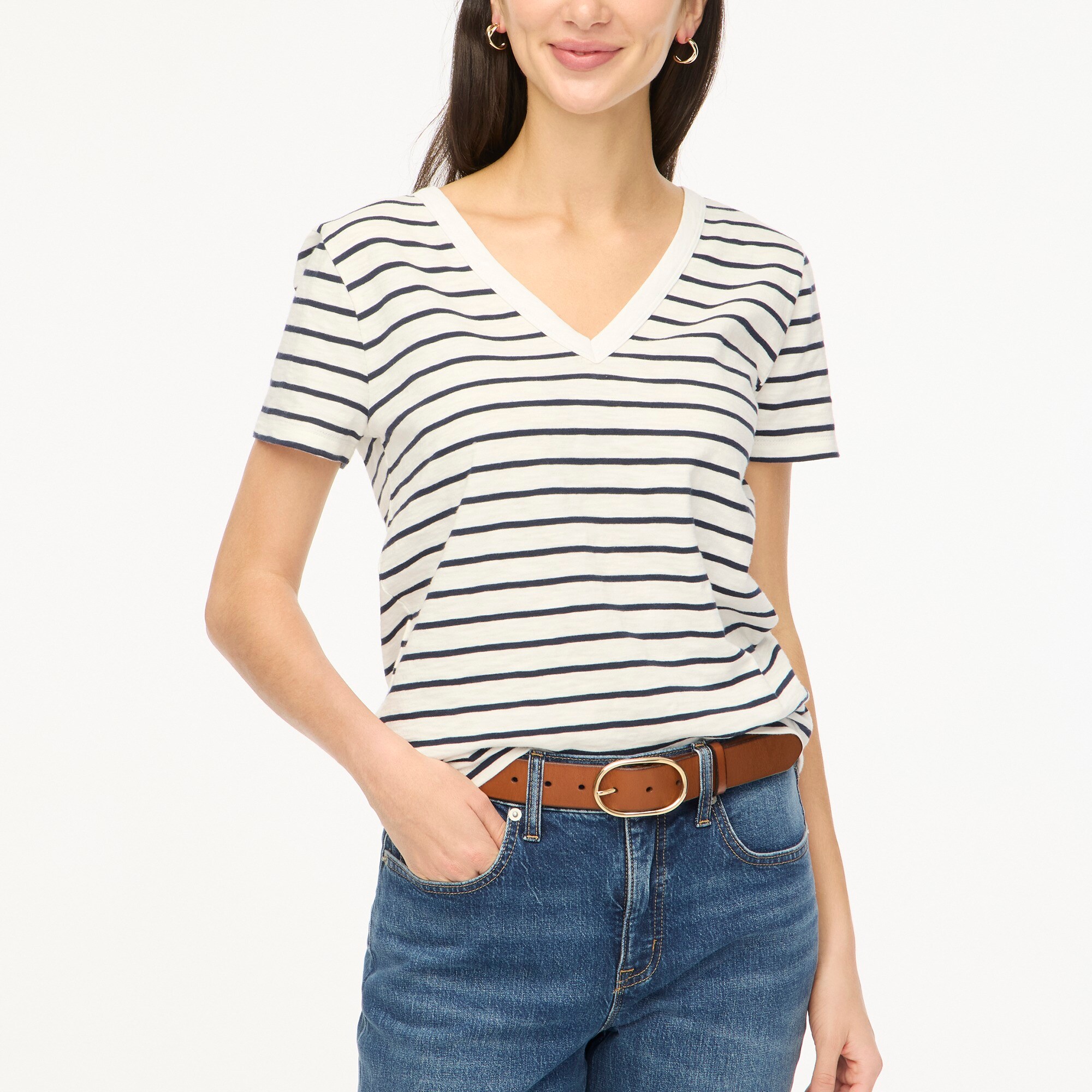 Striped girlfriend V-neck tee