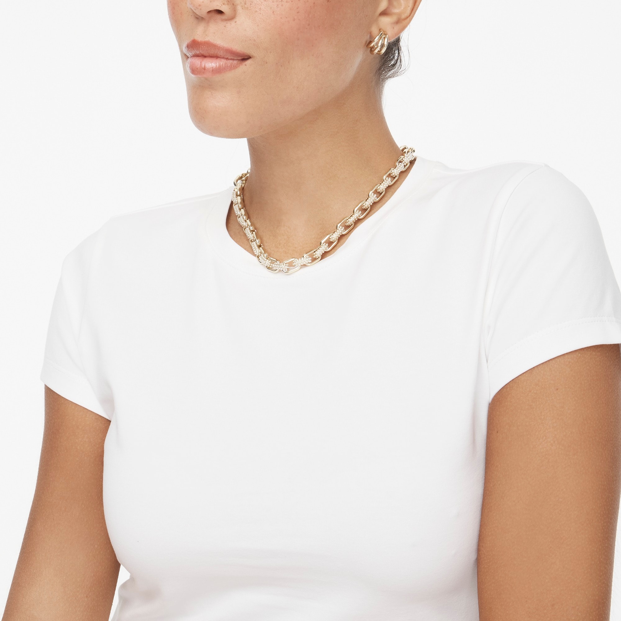 Short-sleeve stretch cotton-blend cropped tee