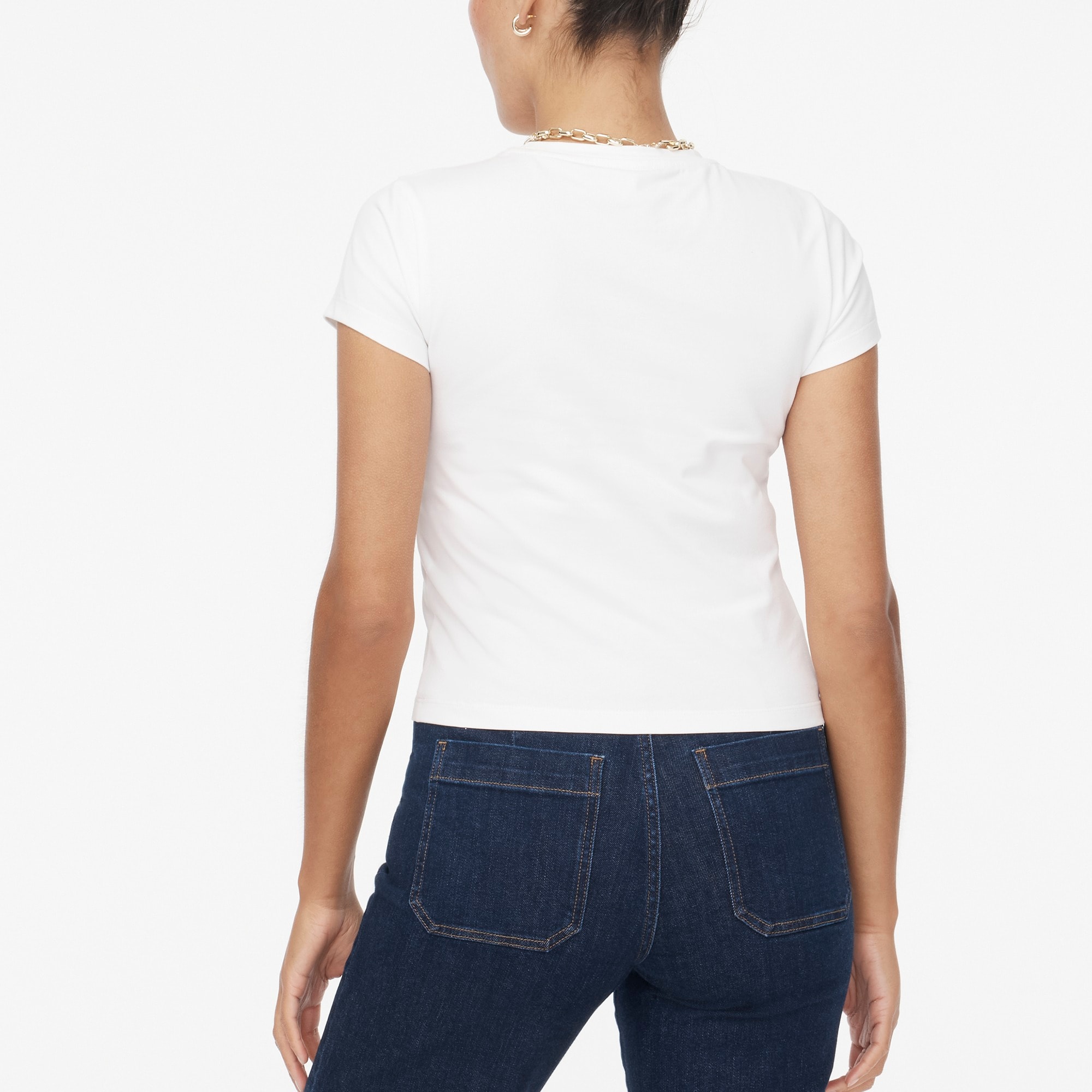 Short-sleeve stretch cotton-blend cropped tee