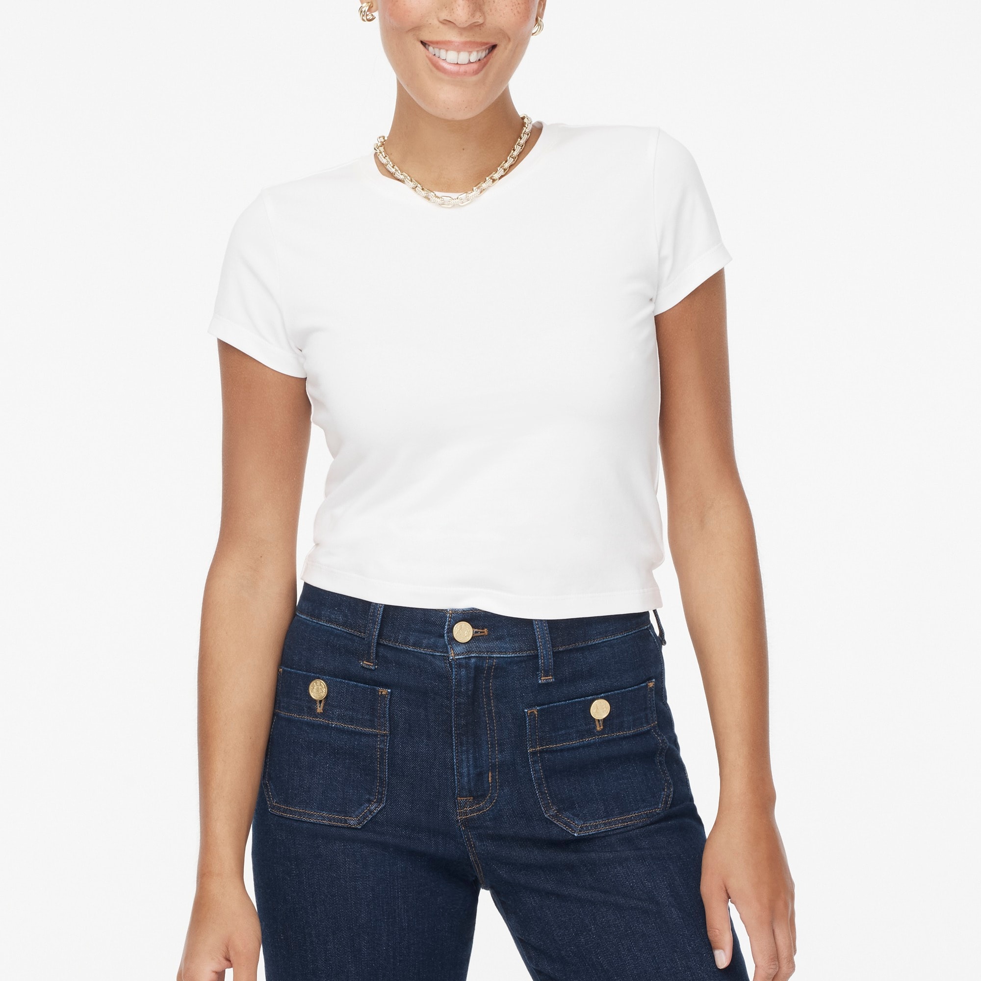 Short-sleeve stretch cotton-blend cropped tee