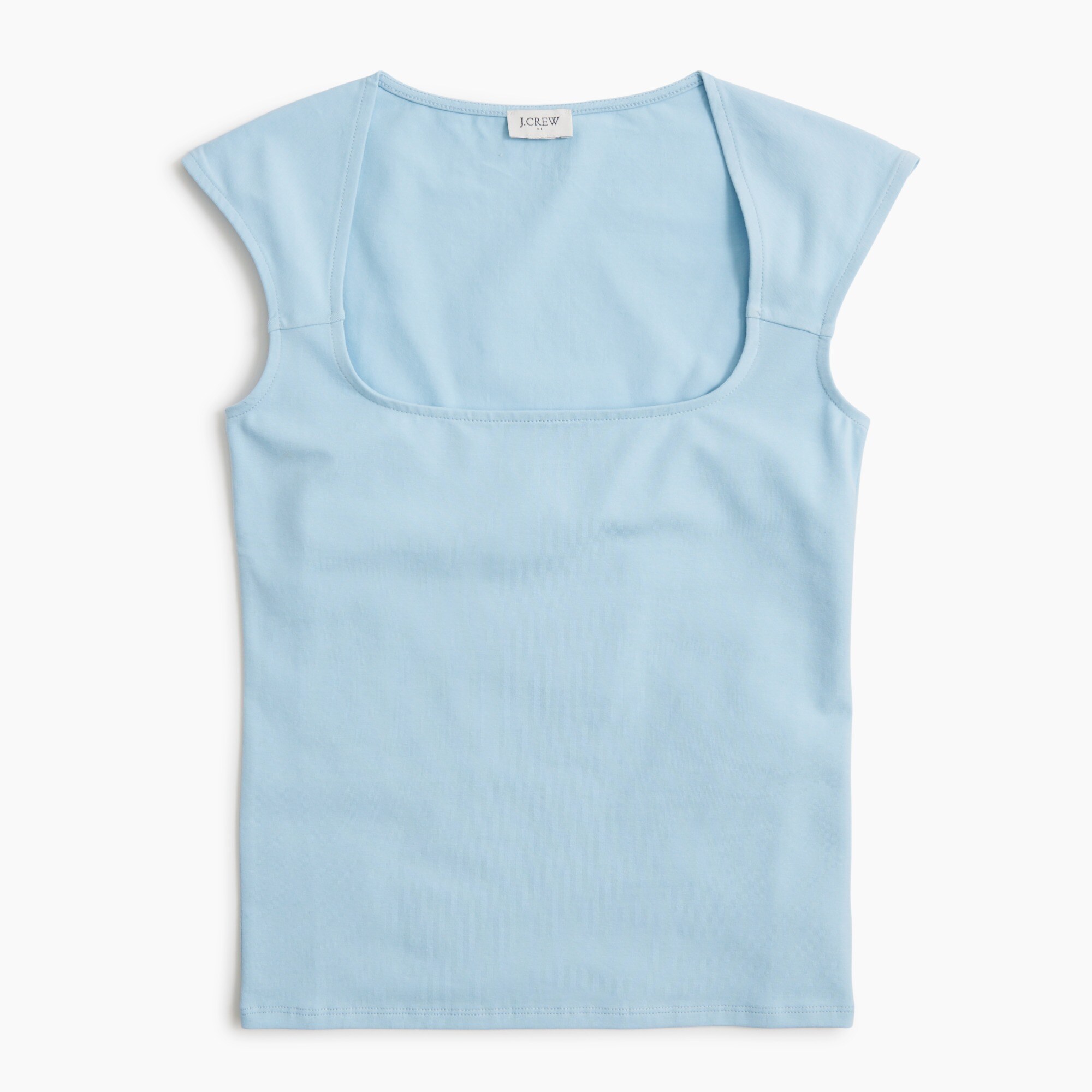Cap-sleeve stretch cotton-blend squareneck tank top