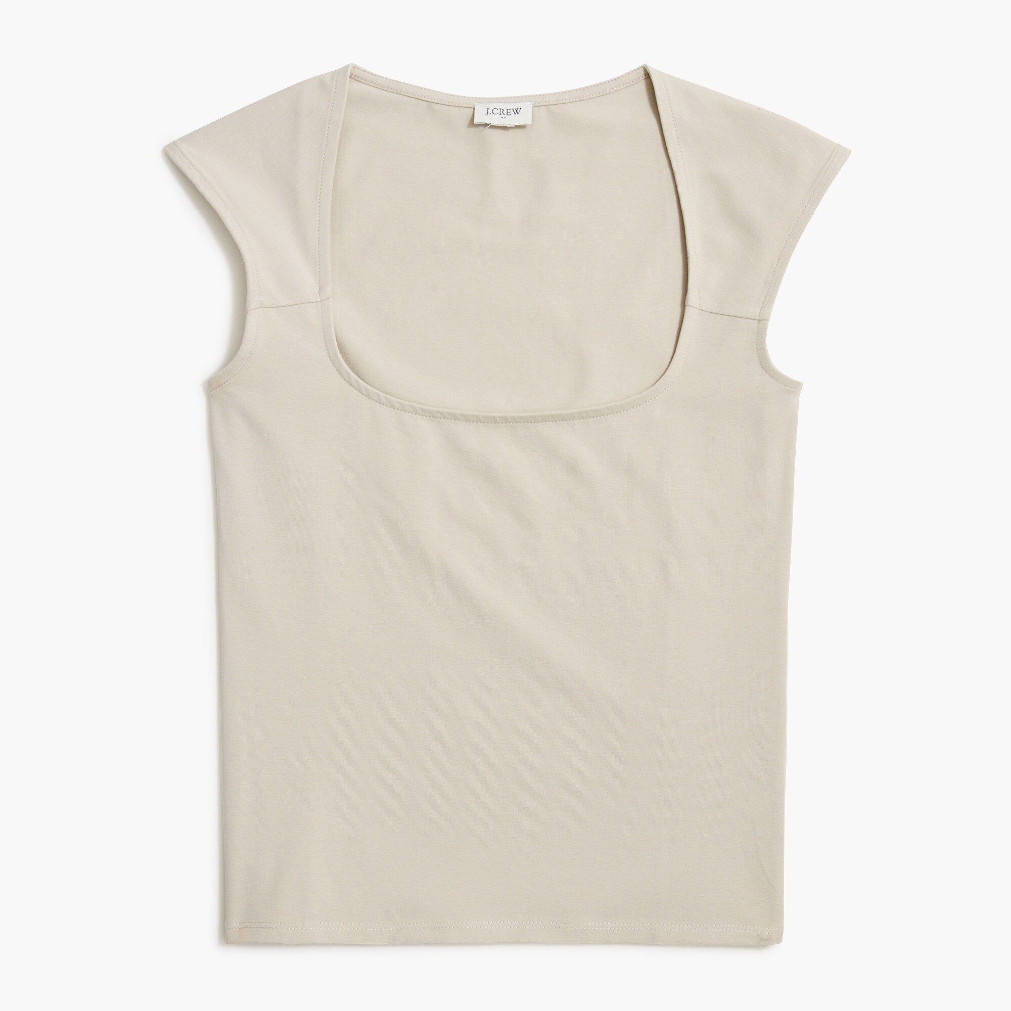 Cap-sleeve stretch cotton-blend squareneck tank top