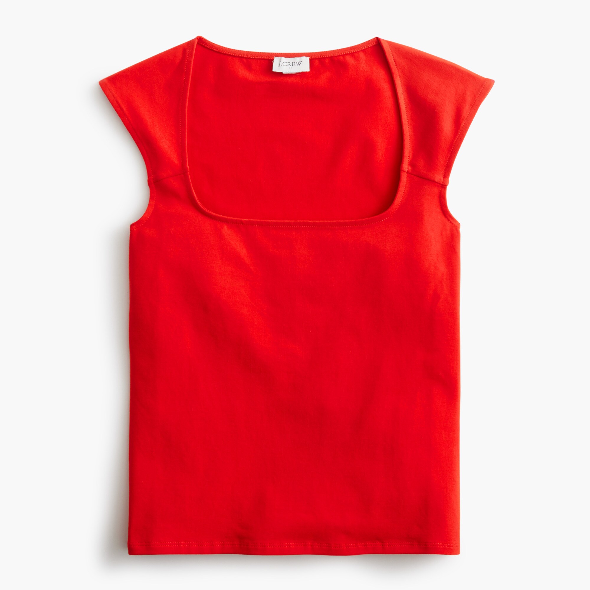 Cap-sleeve Stretch Cotton-blend Squareneck Tank Top For Women