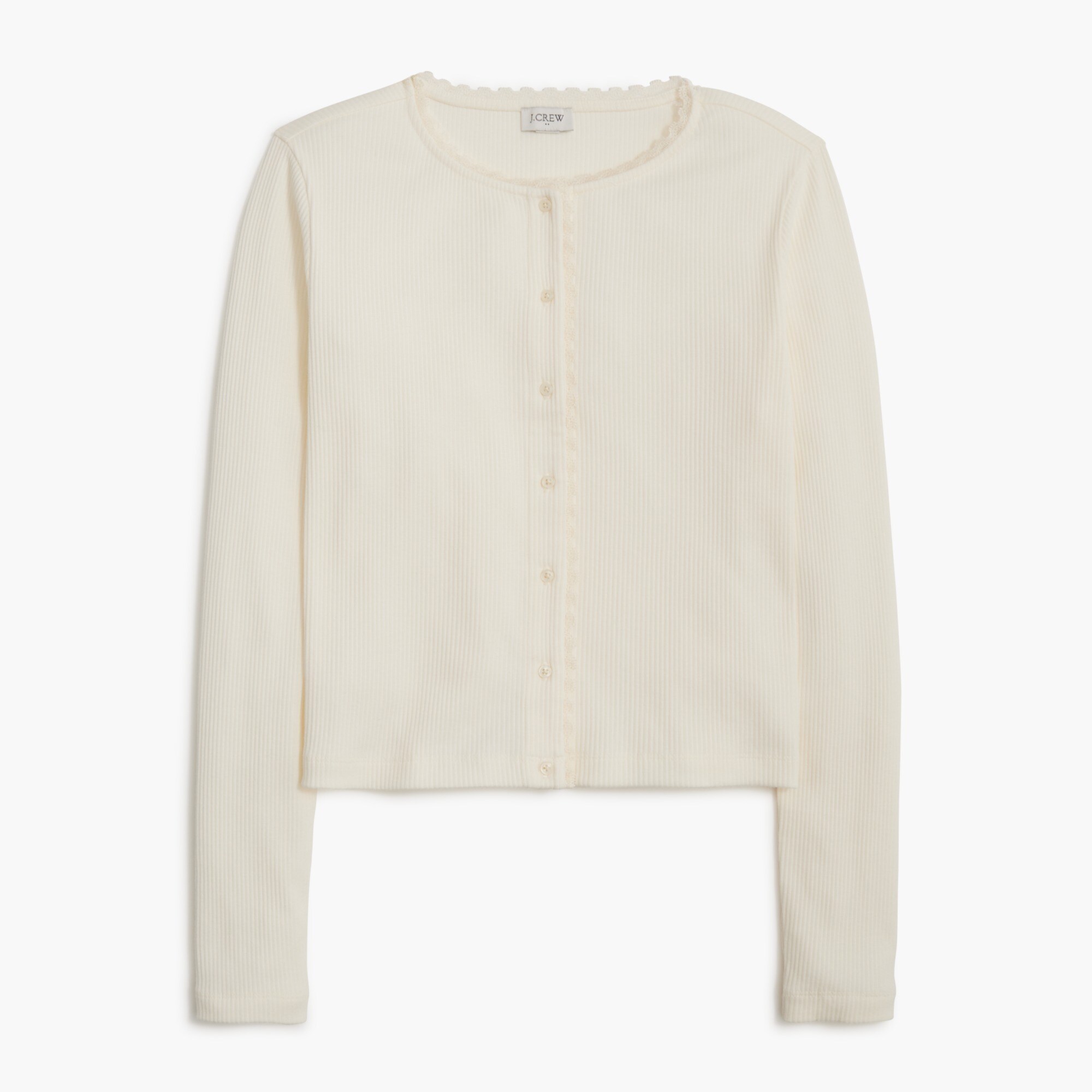 Ribbed lace-trim knit cardigan