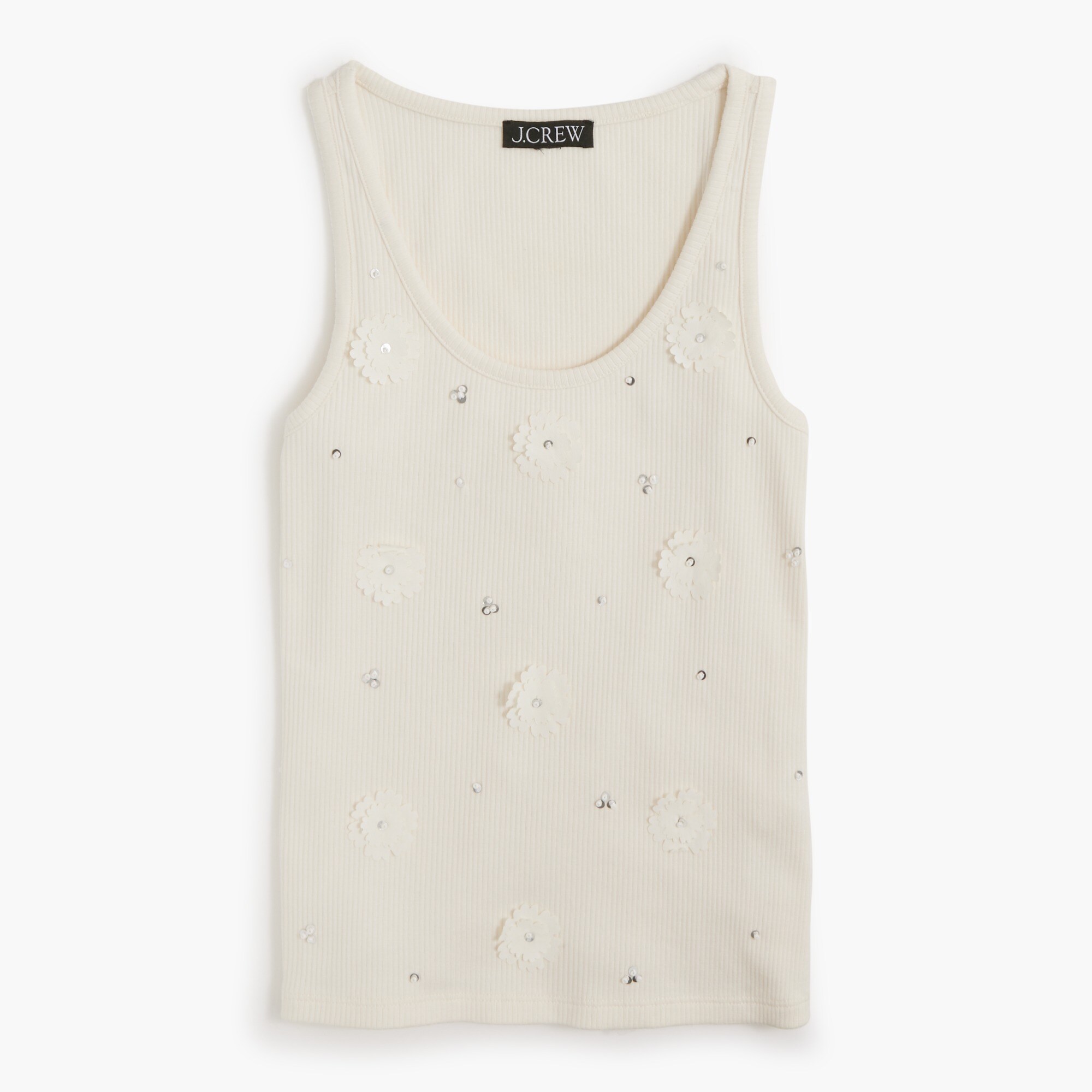 Ribbed flower-embellished tank top