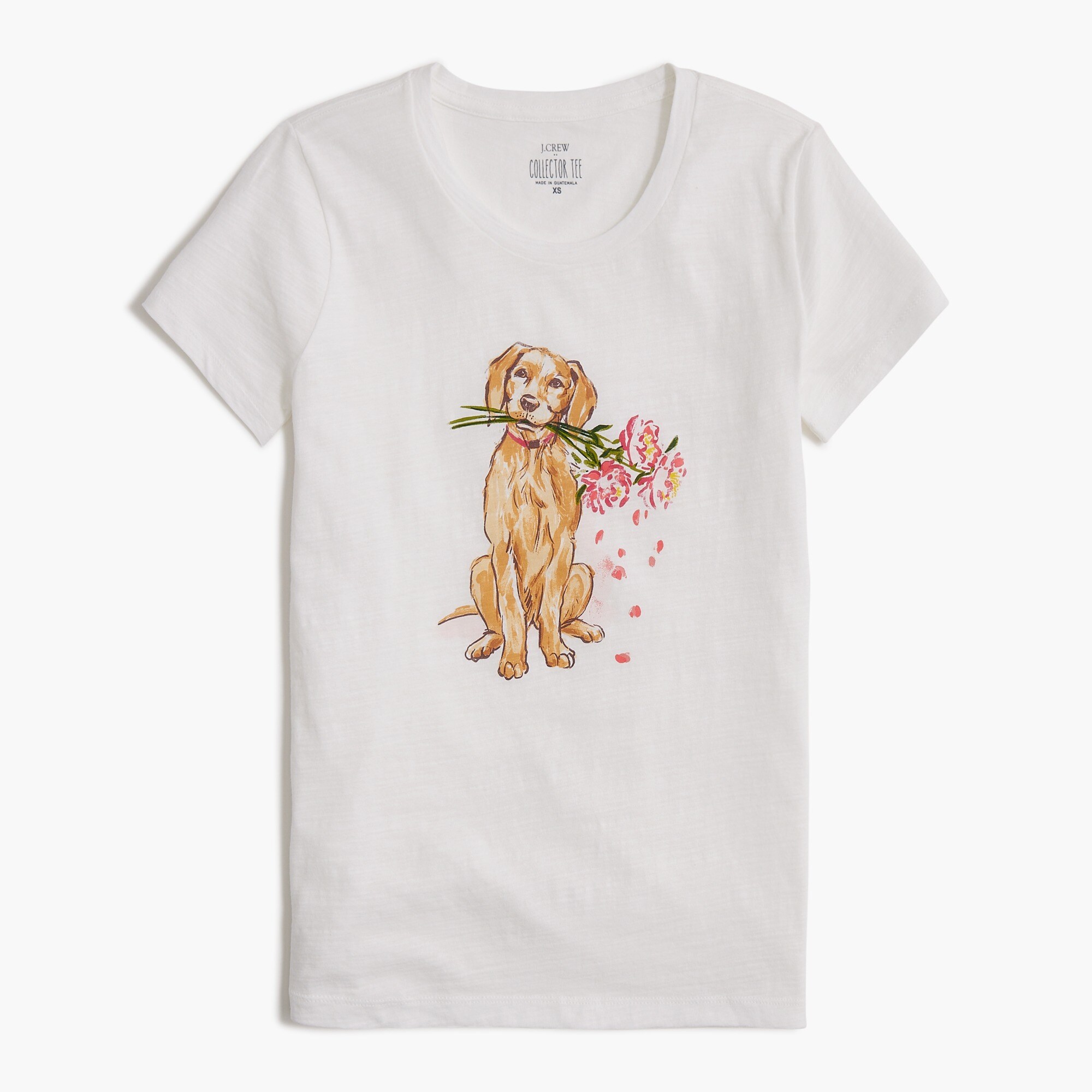 short-sleeve dog with flowers graphic tee for women