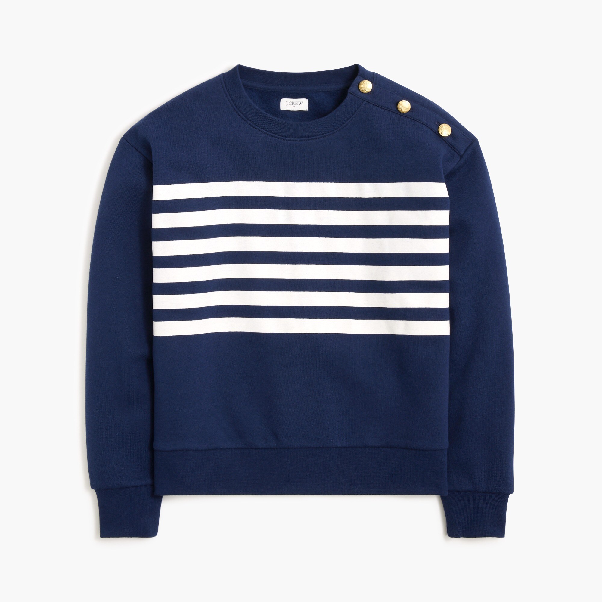 striped button-shoulder crewneck pullover for women