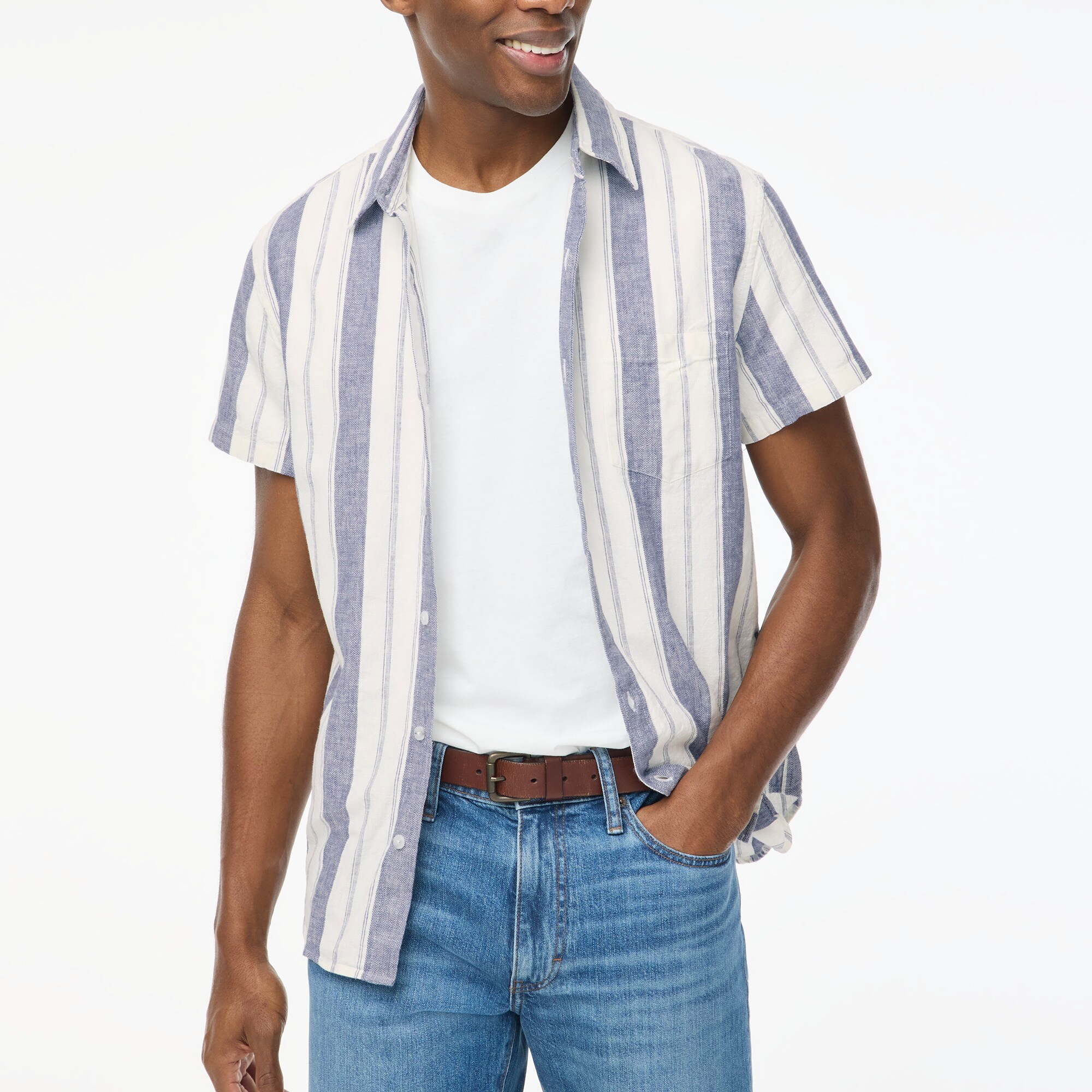 mens Short-sleeve textured-stripe shirt