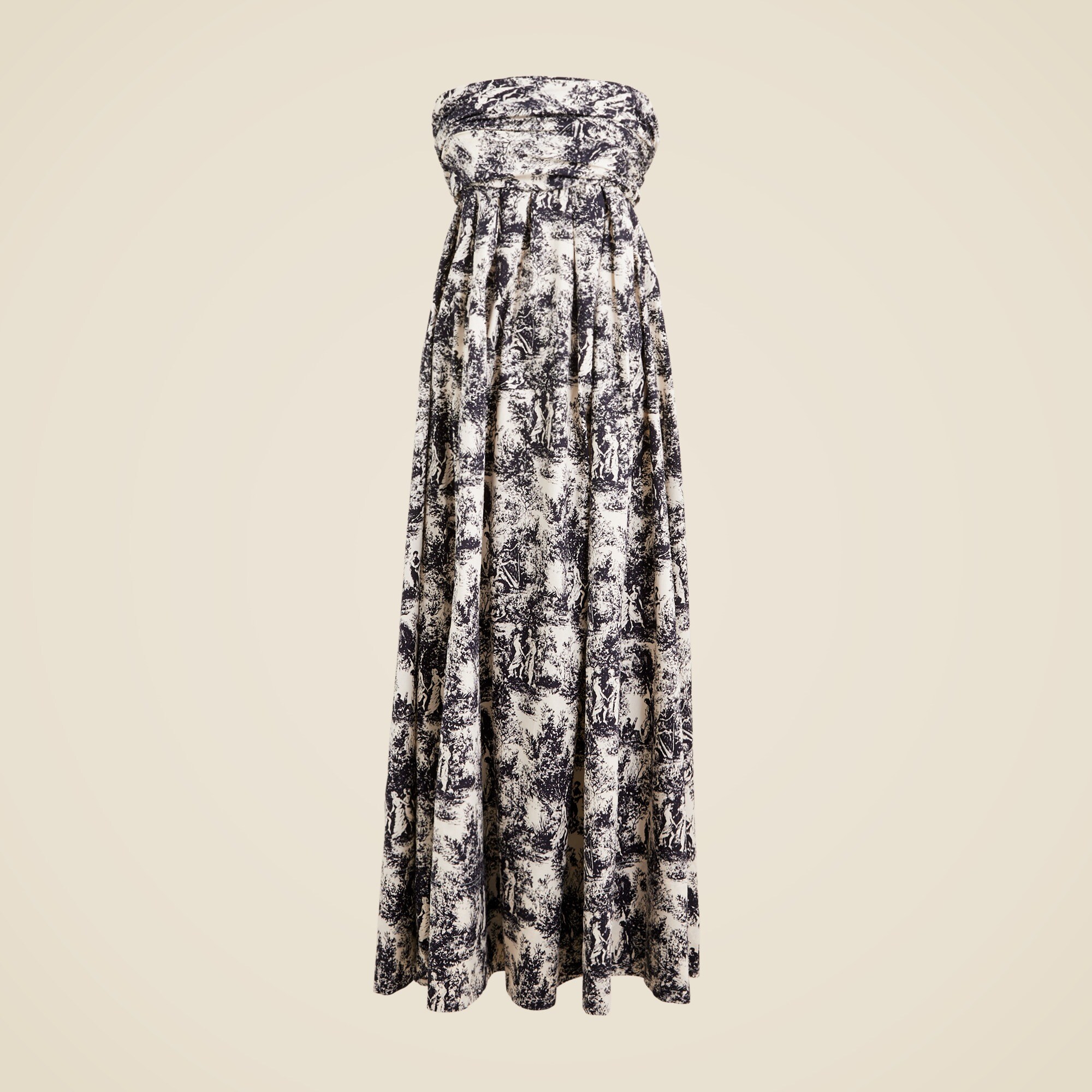 Strapless bow-back maxi dress in toile print