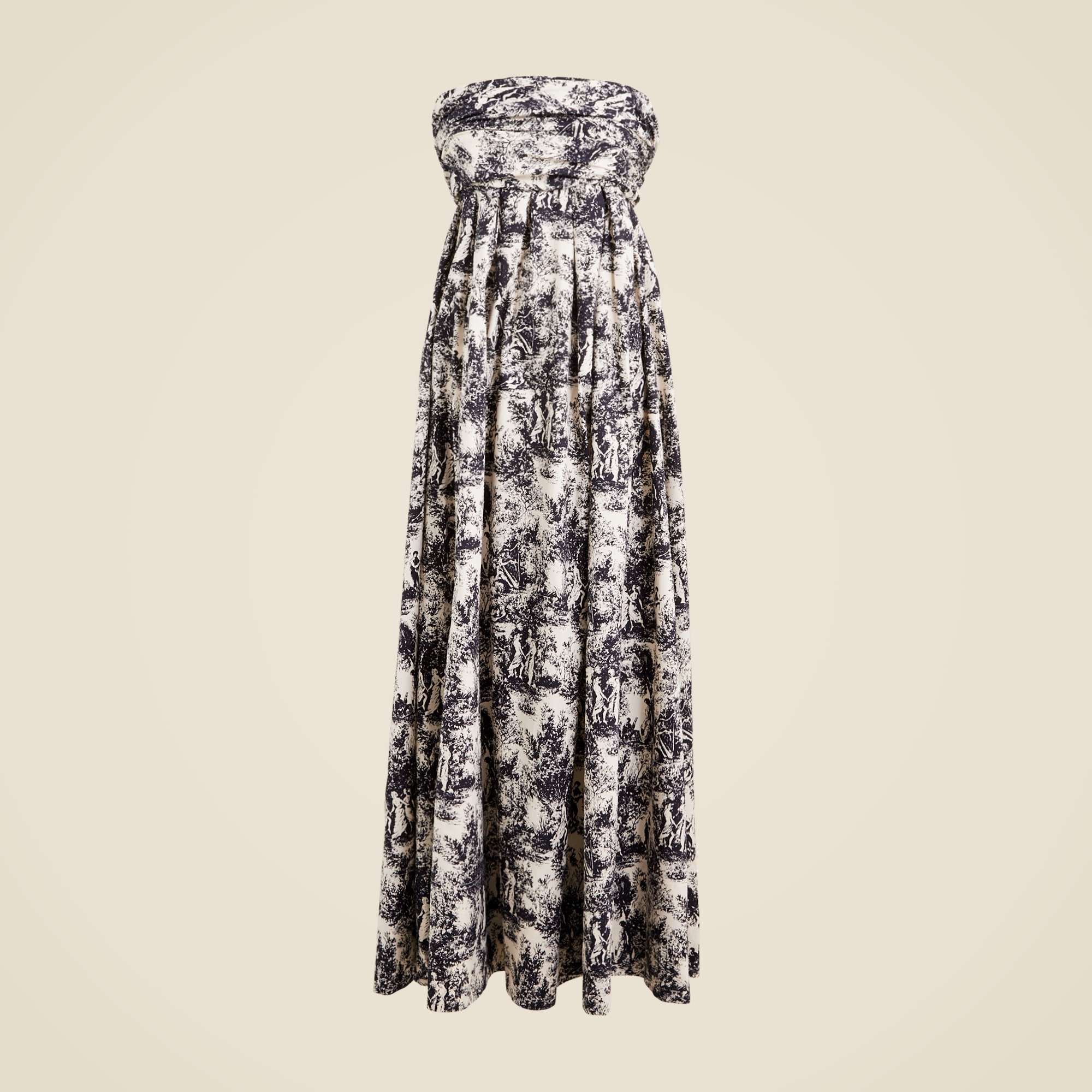 Strapless bow-back maxi dress in toile print