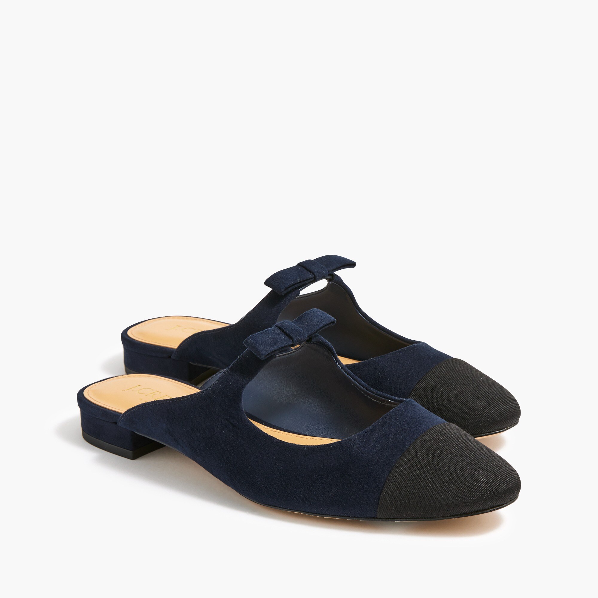 sueded bow mules for women