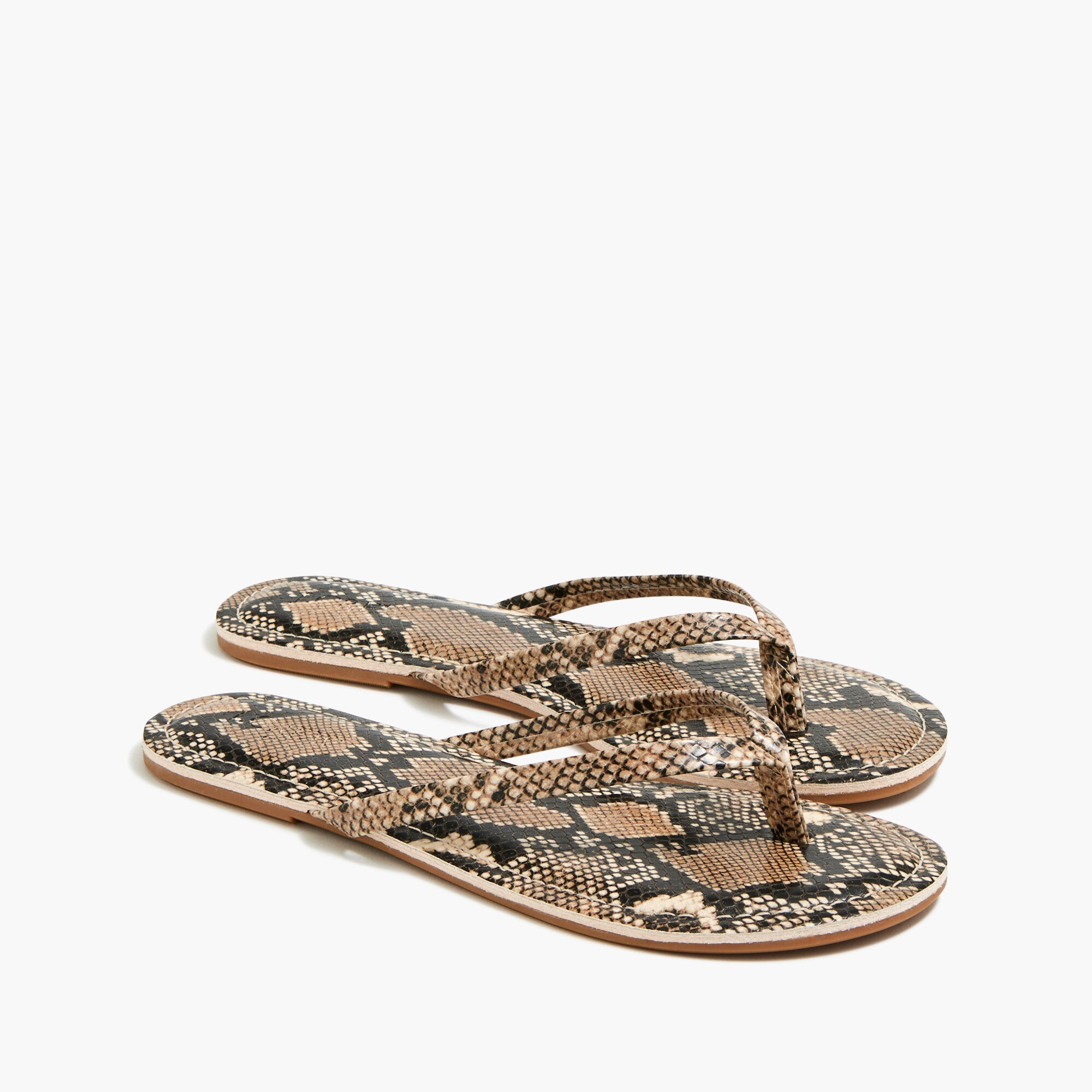 faux-snakeskin flip flops for women