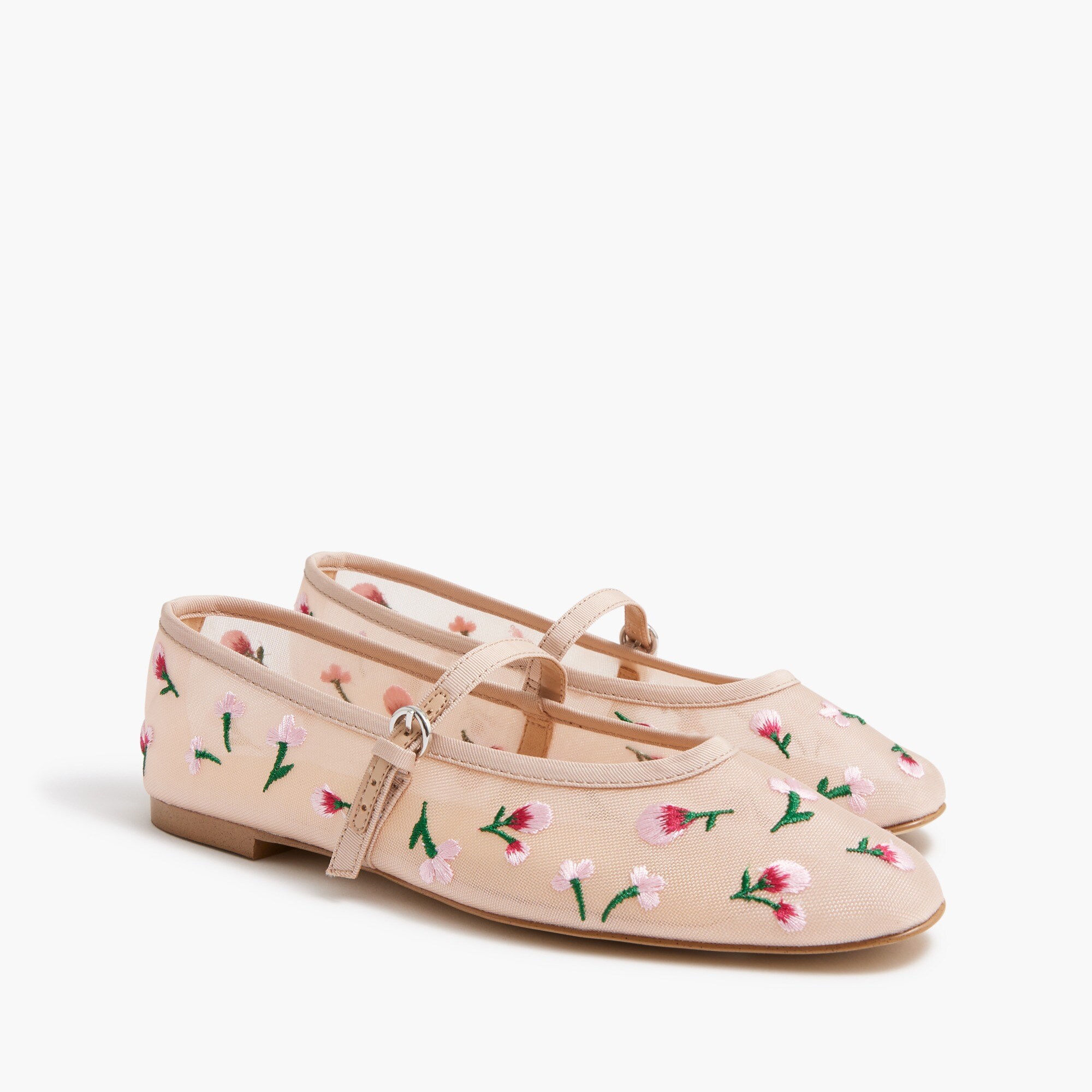 mesh embroidered mary jane flats for women