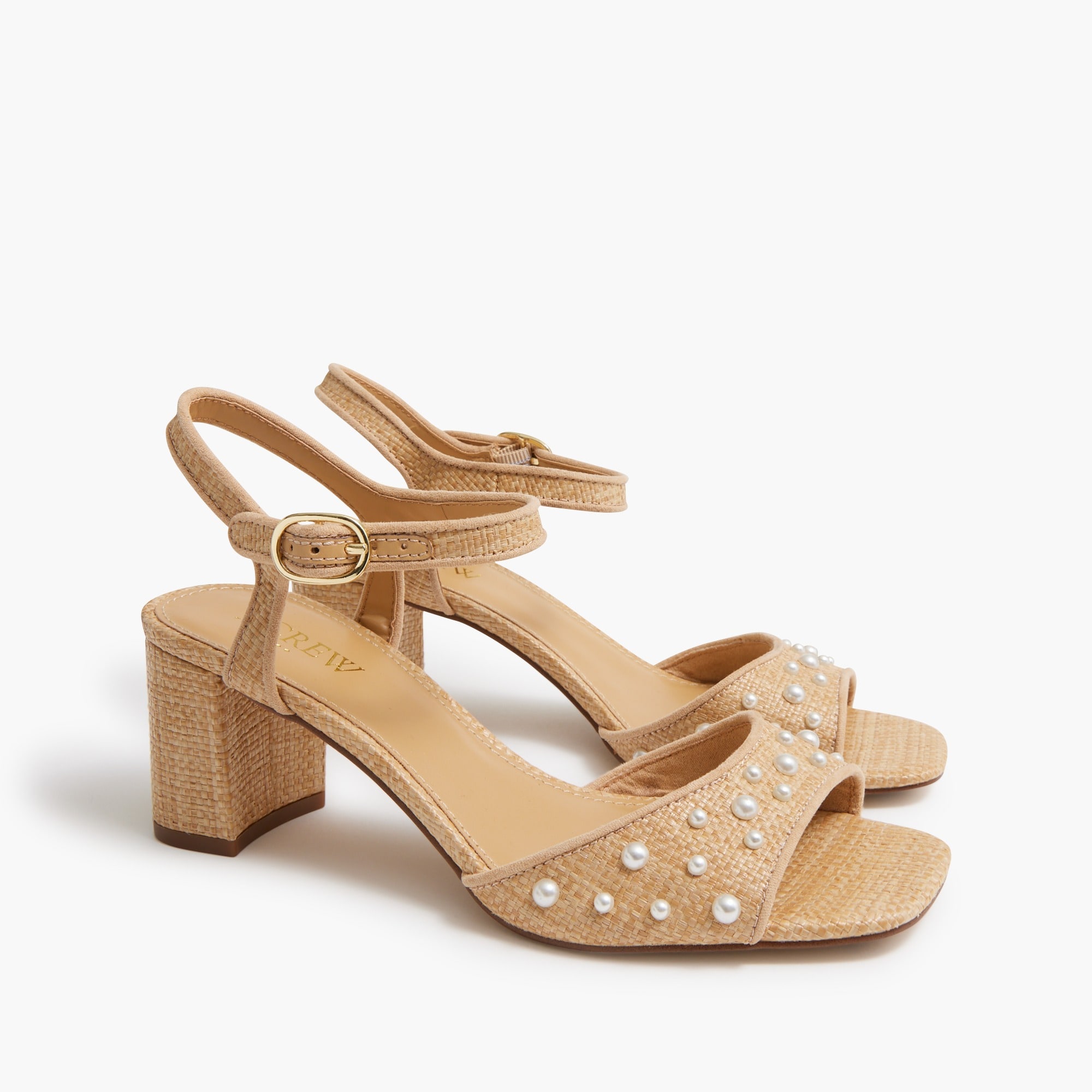 woven pearl heeled sandals for women