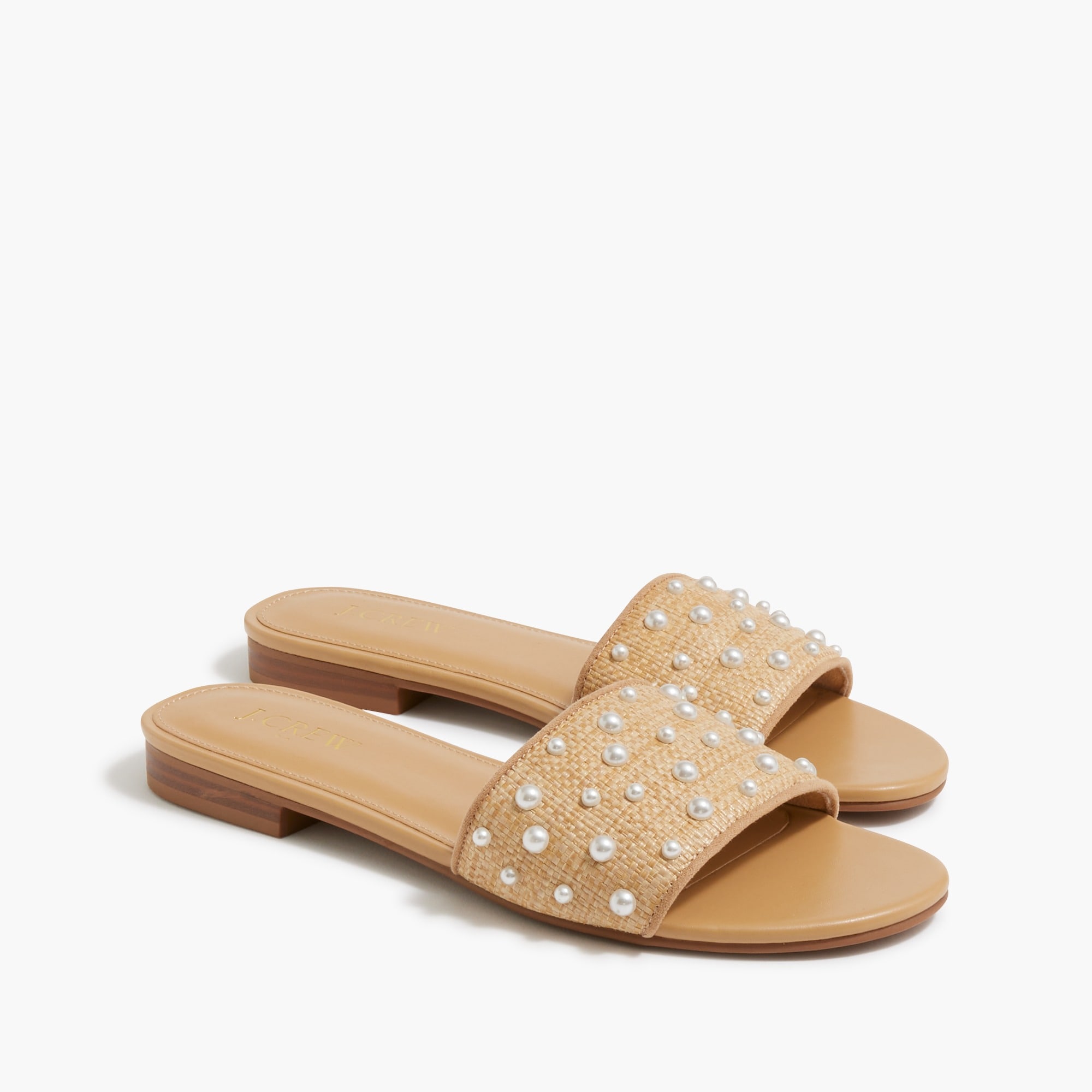 womens Woven pearl slide sandals