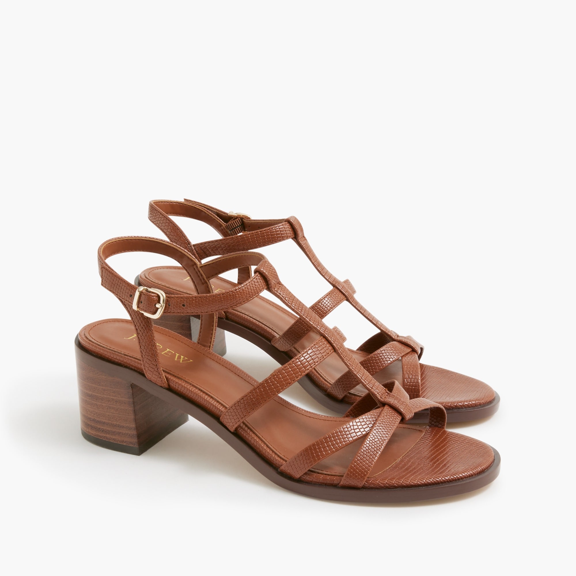  Textured T-strap heeled sandals