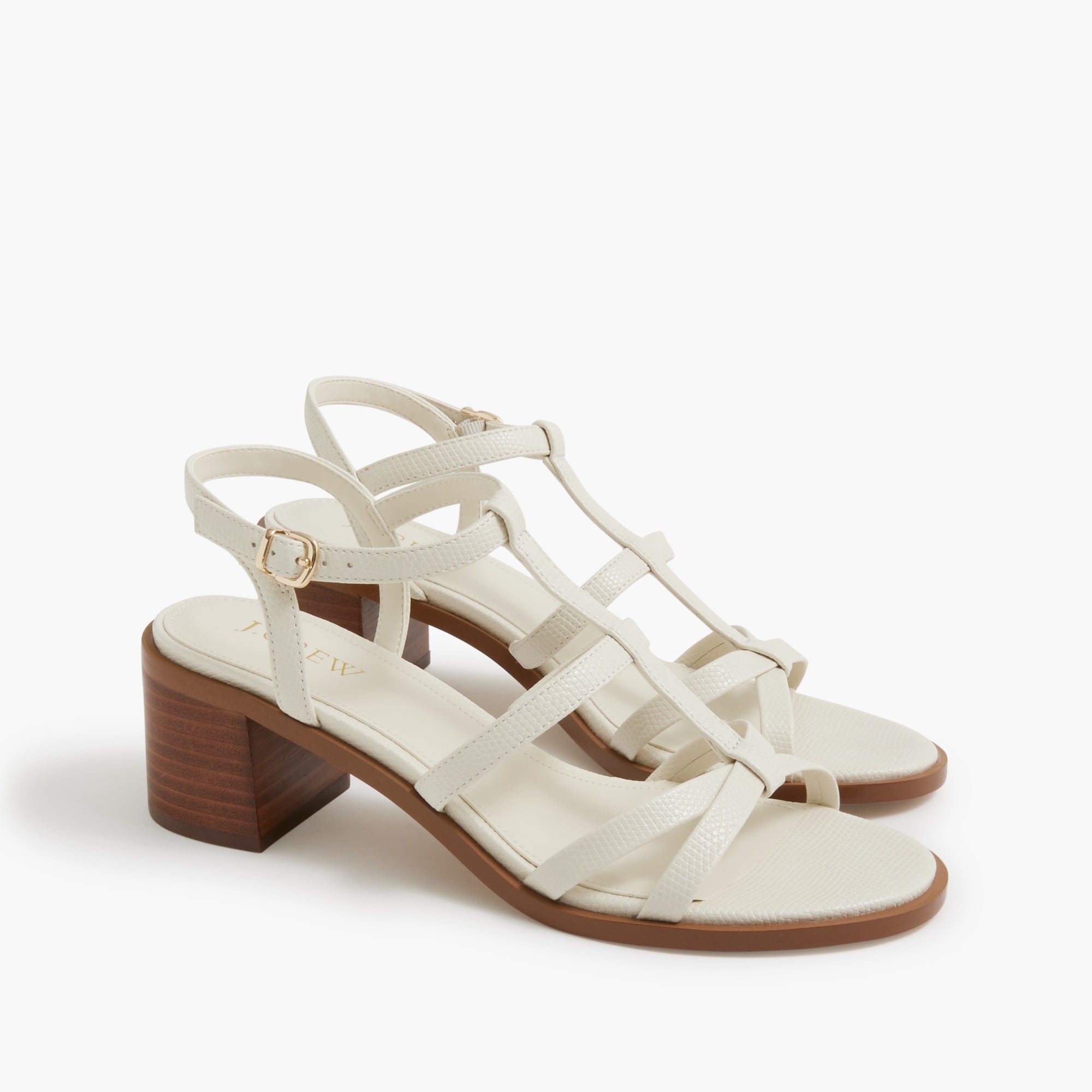 womens Textured T-strap heeled sandals