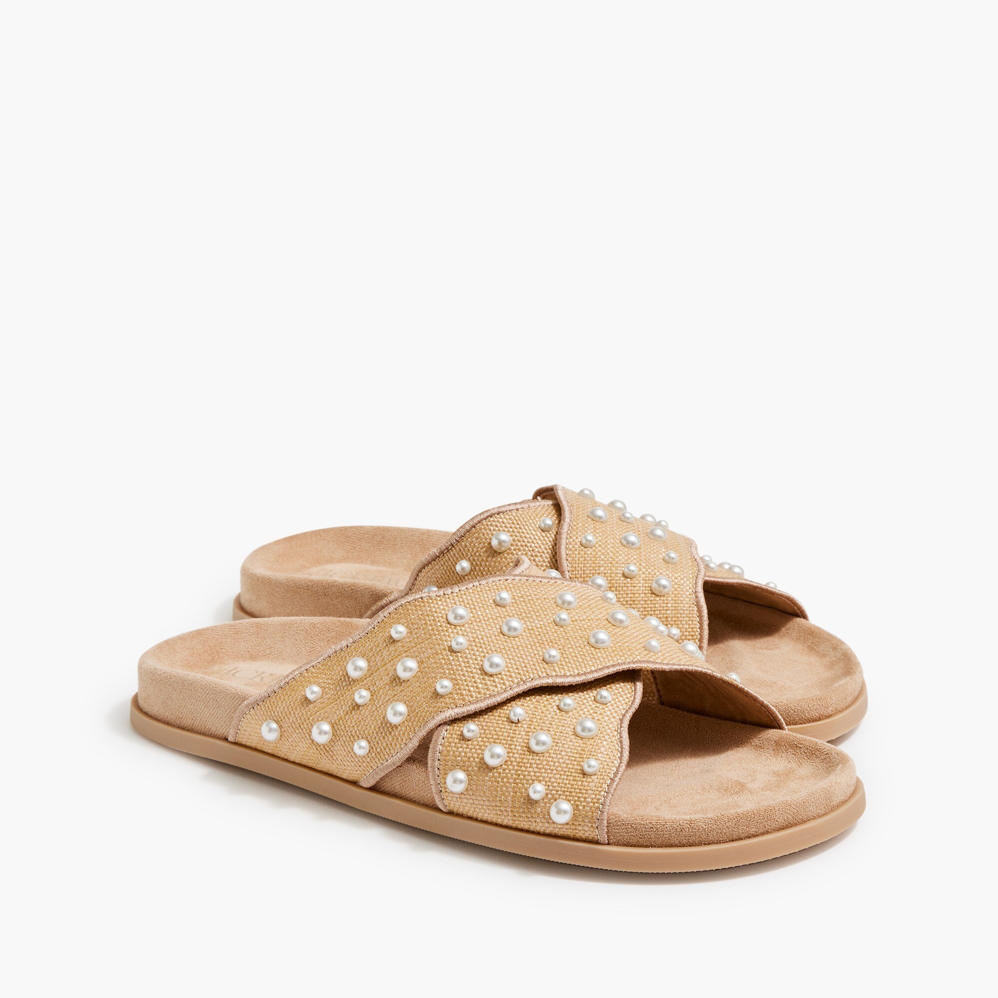 scalloped slide sandals for women