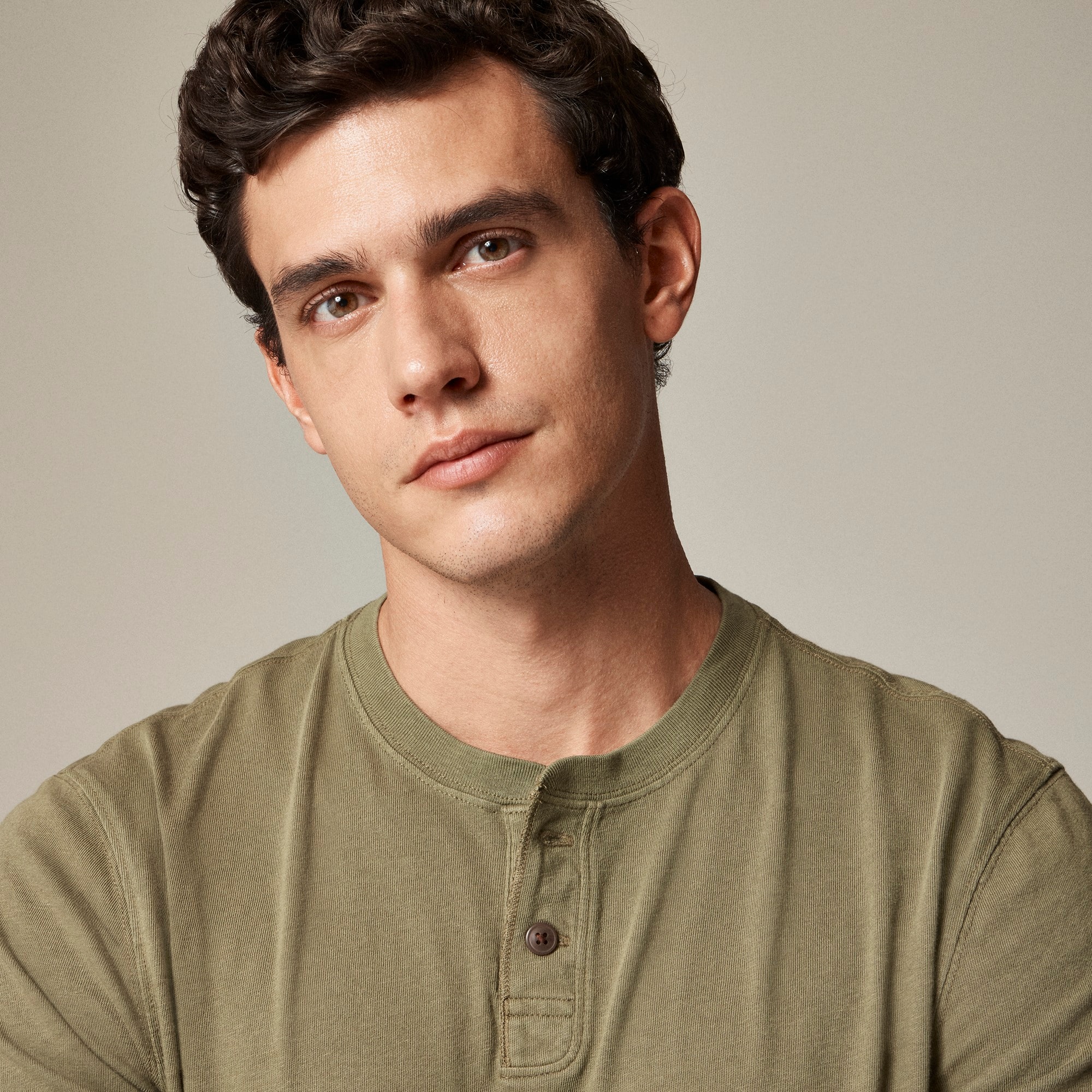 Short-sleeve vintage-wash cotton henley