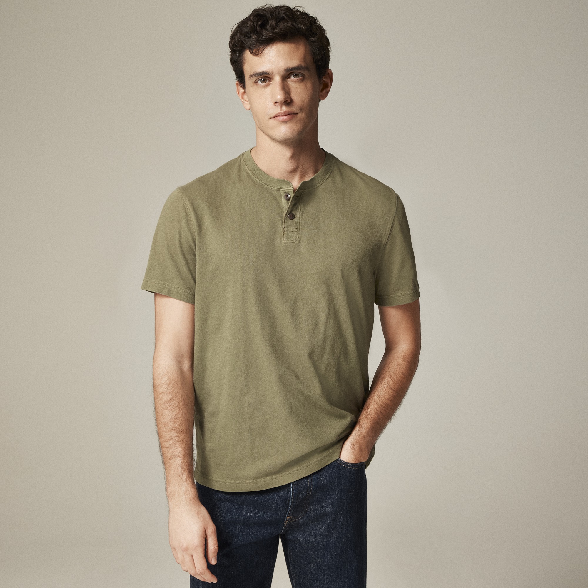  Short-sleeve vintage-wash cotton henley