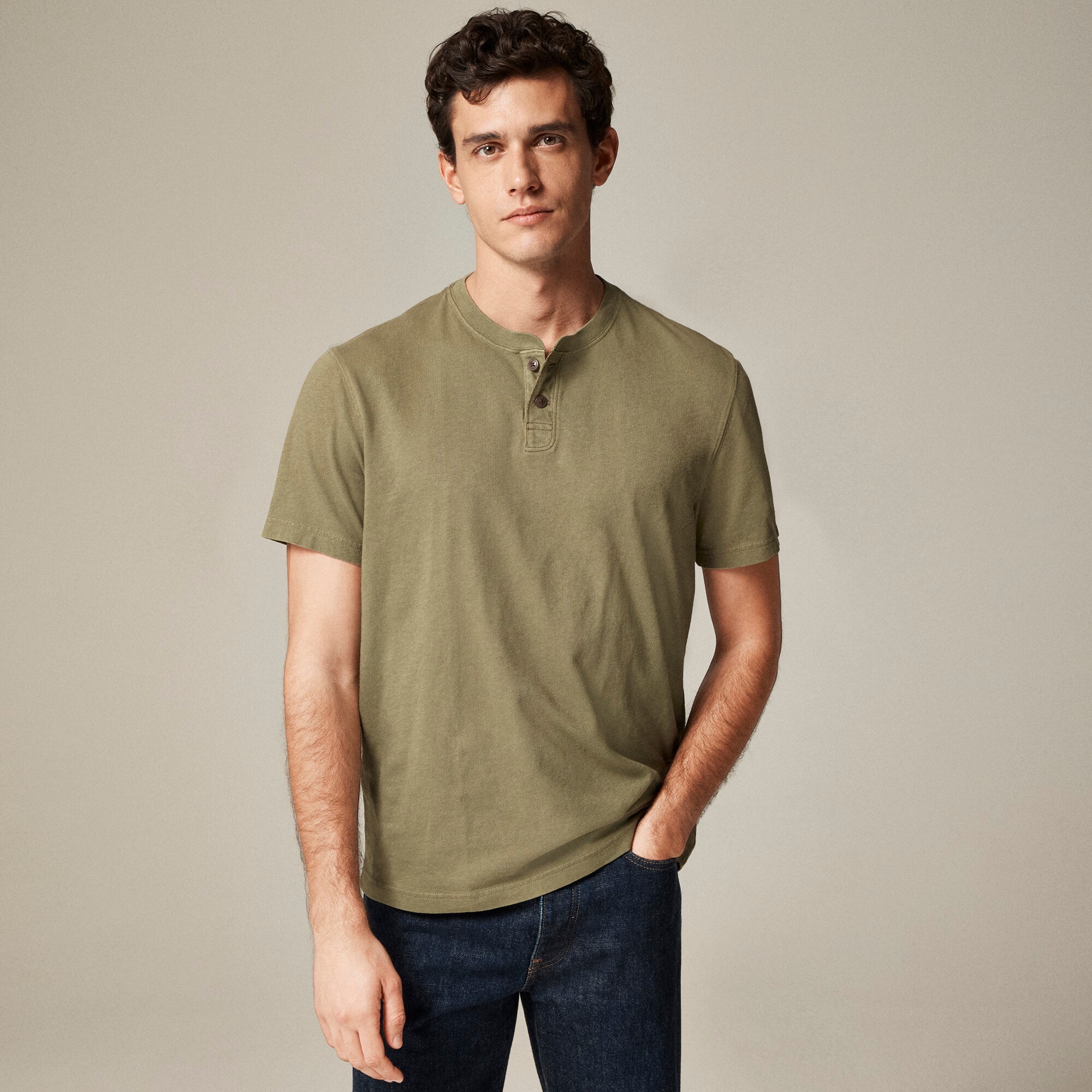  Short-sleeve vintage-wash cotton henley